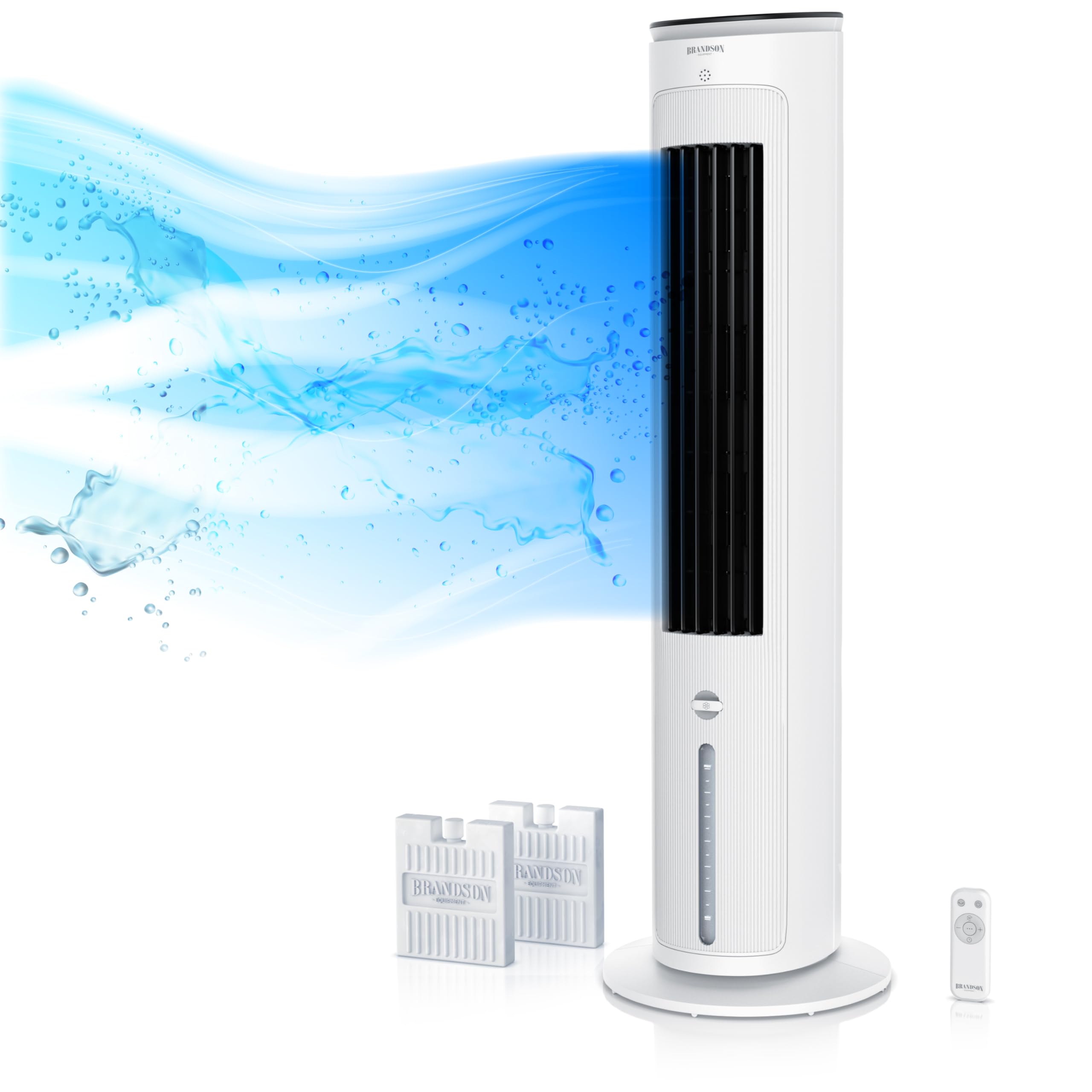 Brandson - Luftkühler mit Wasserkühlung - Verdunstungskühler Preisträger 2026 - Ventilator Turmventilator - mobile Klimaanlage ohne Abluftschlauch - 5 in 1 - leise - 4,7 L Wassertank