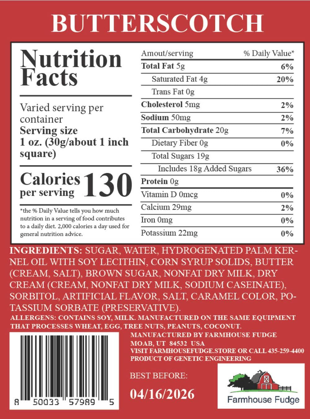 Farmhouse Fudge – Butterscotch Fudge, 48 oz – Rich & Creamy Butterscotch Fudge, Gourmet Candy Gift