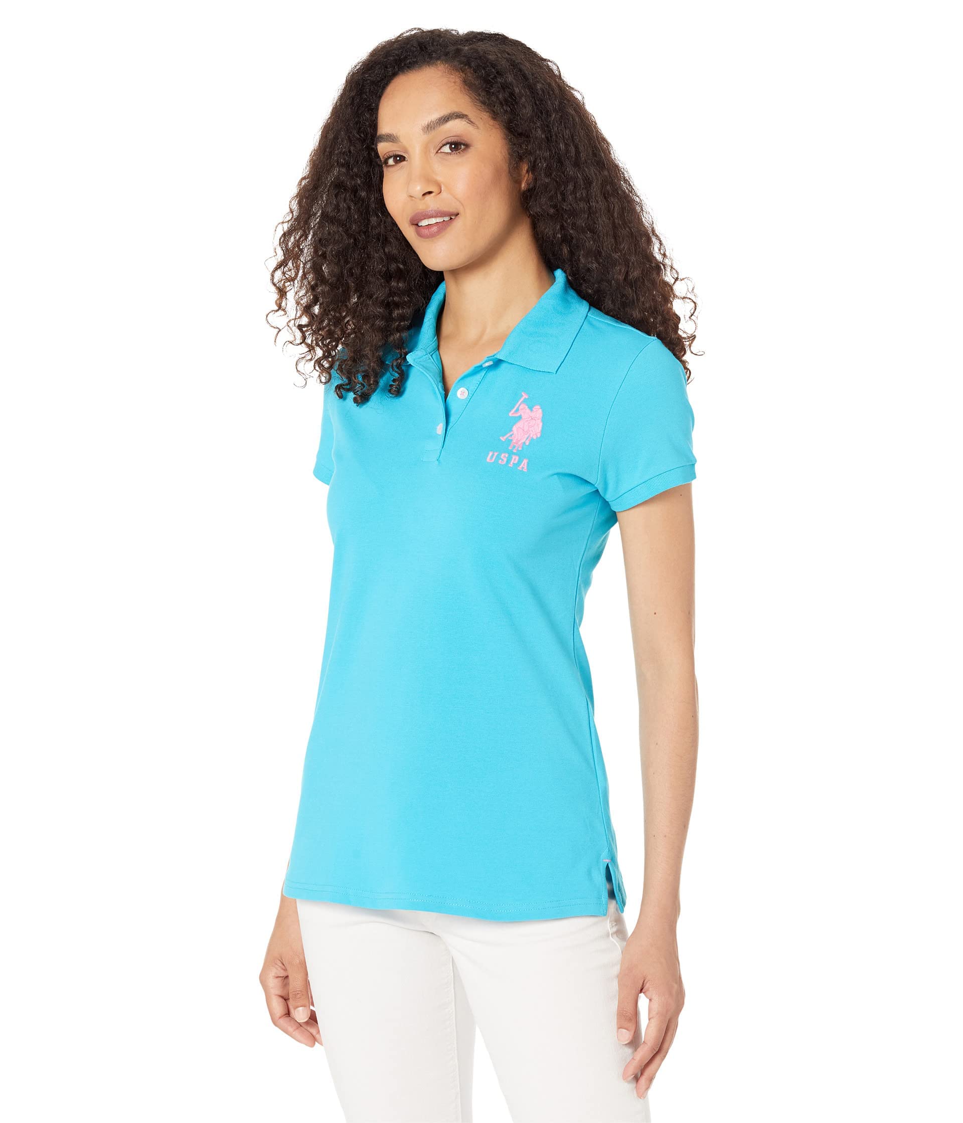 U.s. Polo Assn. Men's Scuba Blue Neon Logos Short Sleeve Polo Shirt Md