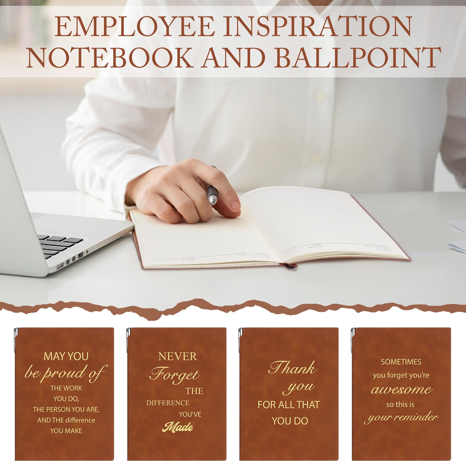 CCCYMM 8 Pcs Thank You Gifts Notebook Inspirational A5 Leather Journal Notebook and Motivational Metal Ballpoint Pen Employee Appreciation Gifts Coworker Leaving Inspirational Notebooks for Teacher - Image 4