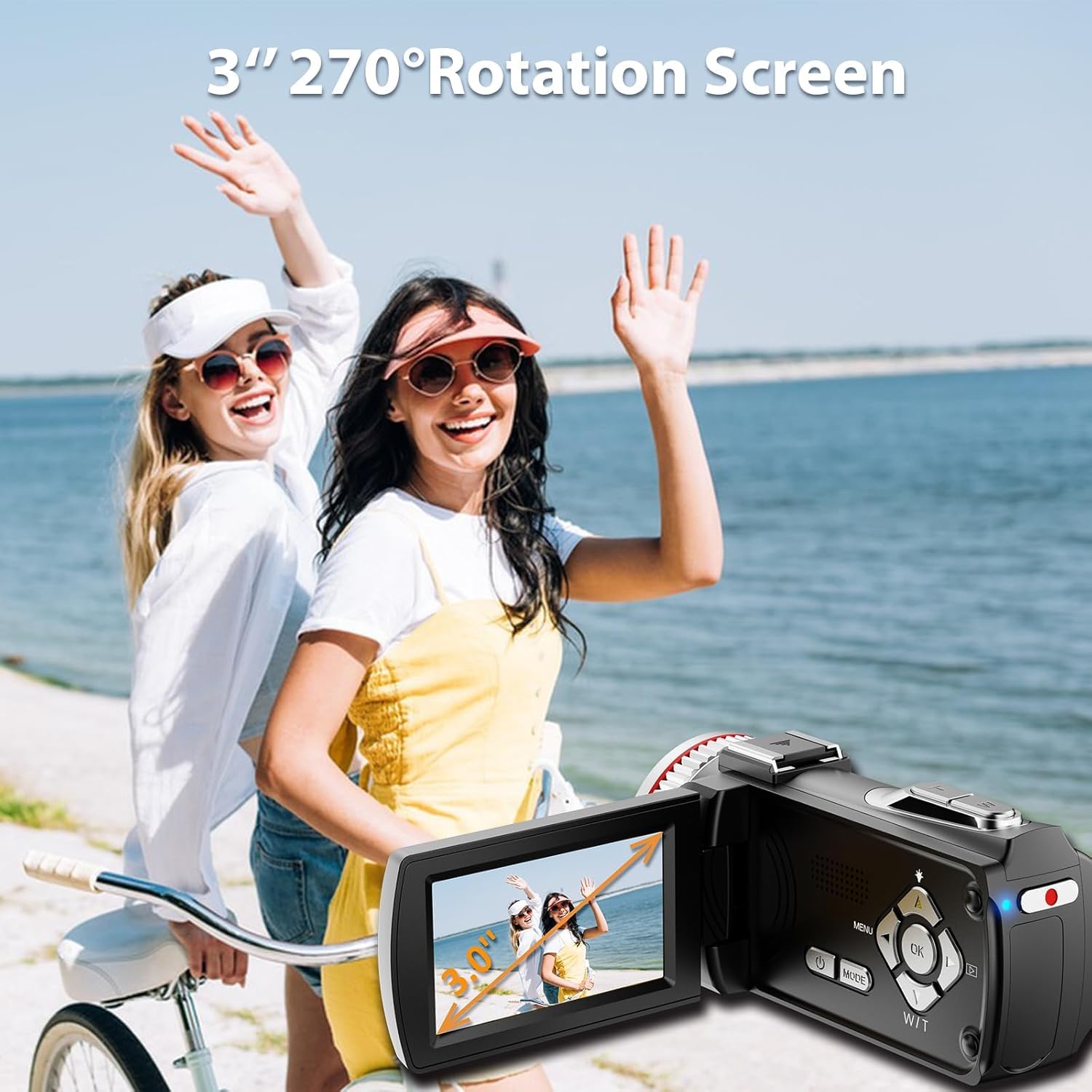Videocamera 4K 60FPS, 64MP Camcorder 21X Zoom Digitale Video Camera, 3