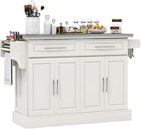 Vista 10 de HomCom Isla para cocina. Gabinete moderno con ruedas, con parte superior de acero inoxidable., Negro