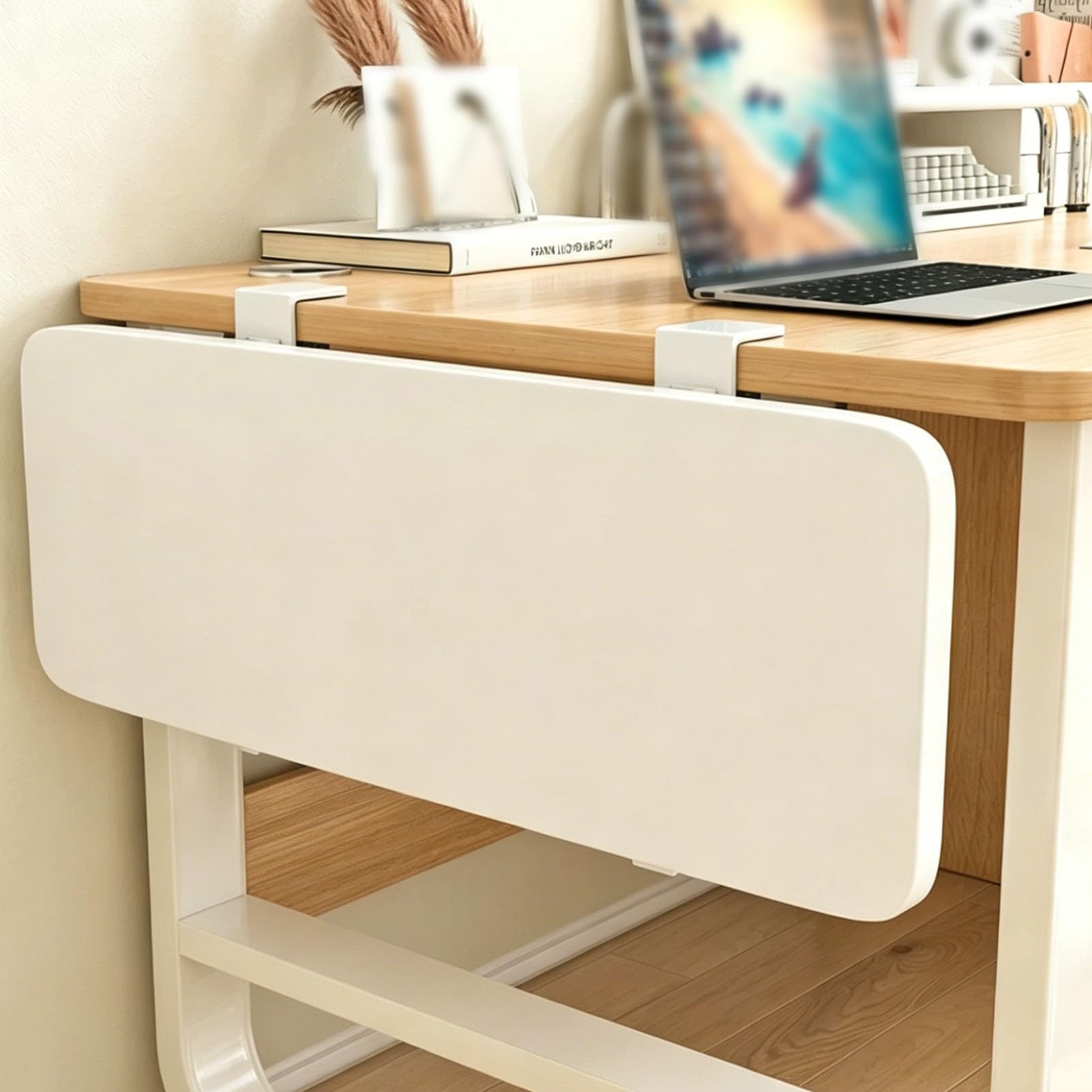 Vibeo White Fold-Down Desk Extender Tray Clamp Mounted, Wooden Extension Board For Narrow Window Sills, 16 20 24 28 30 35 Inch Extended Window Ledge Shelf(,50X20 Cm (20X8 In))