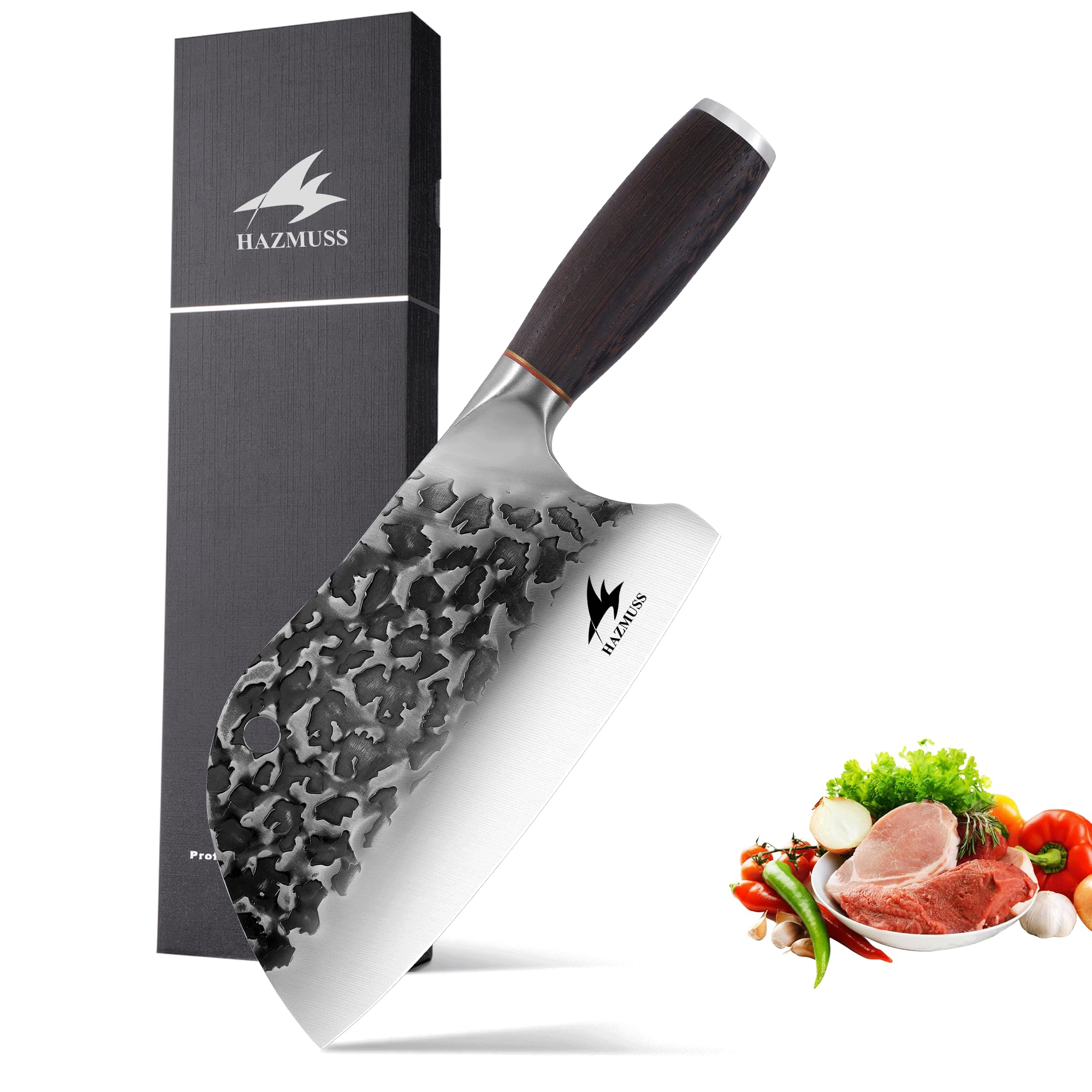 19,8 cm Geschmiedetes Küchen Fleischbeil Hochkohlenstoff Edelstahl Geschmiedetes Küchenmesser Mehrzweck Hack Und Schneidemesser mit Chicken Wing Holzgriff Für Fleisch Und Gemüse