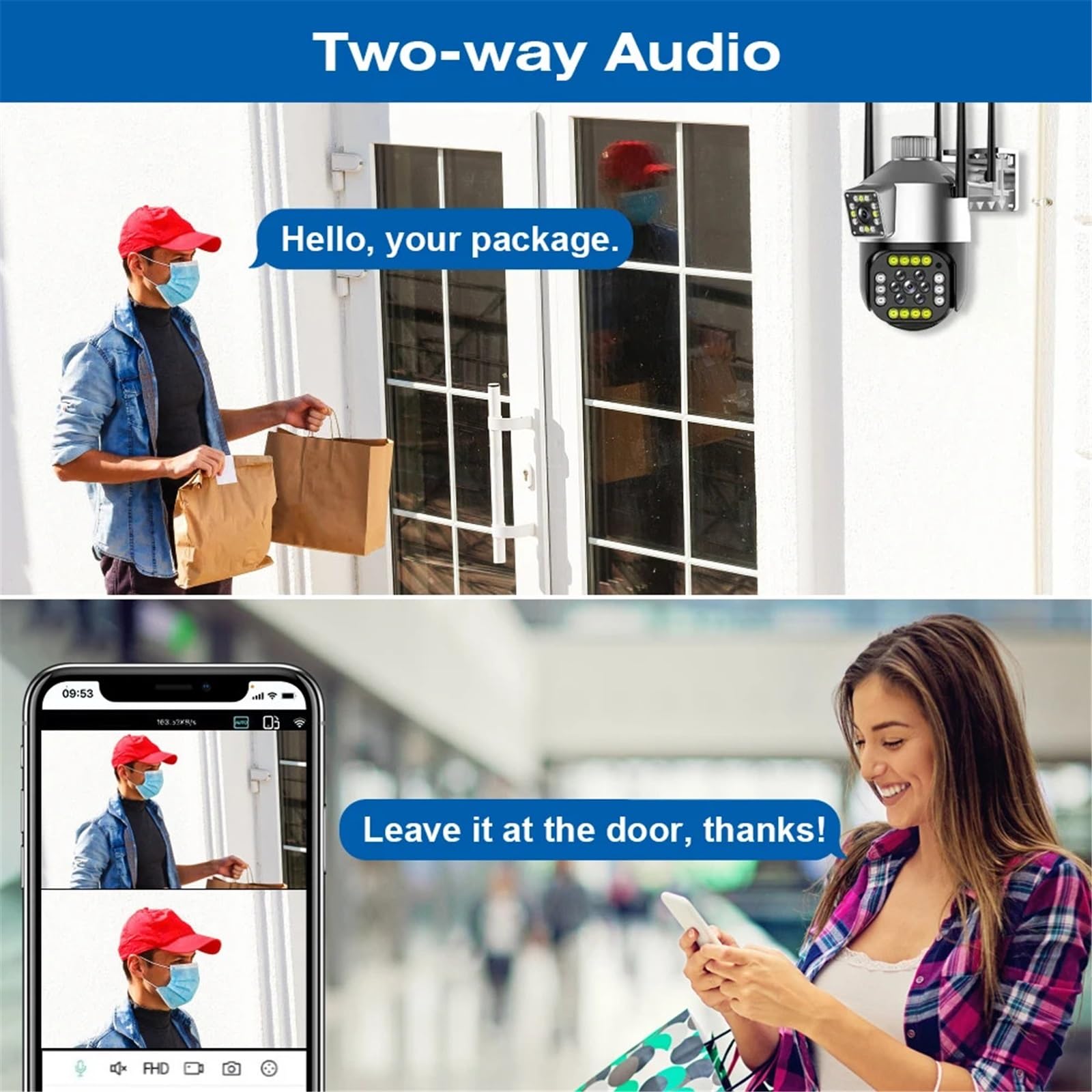 Zewnętrzna bezprzewodowa kamera bezpieczeństwa IP 2K 4MP HD z podwójnym obiektywem, zewnętrzna kamera PTZ z Wi-Fi i automatycznym śledzeniem, kamera do monitoringu ulicznego(Camera add 64G)