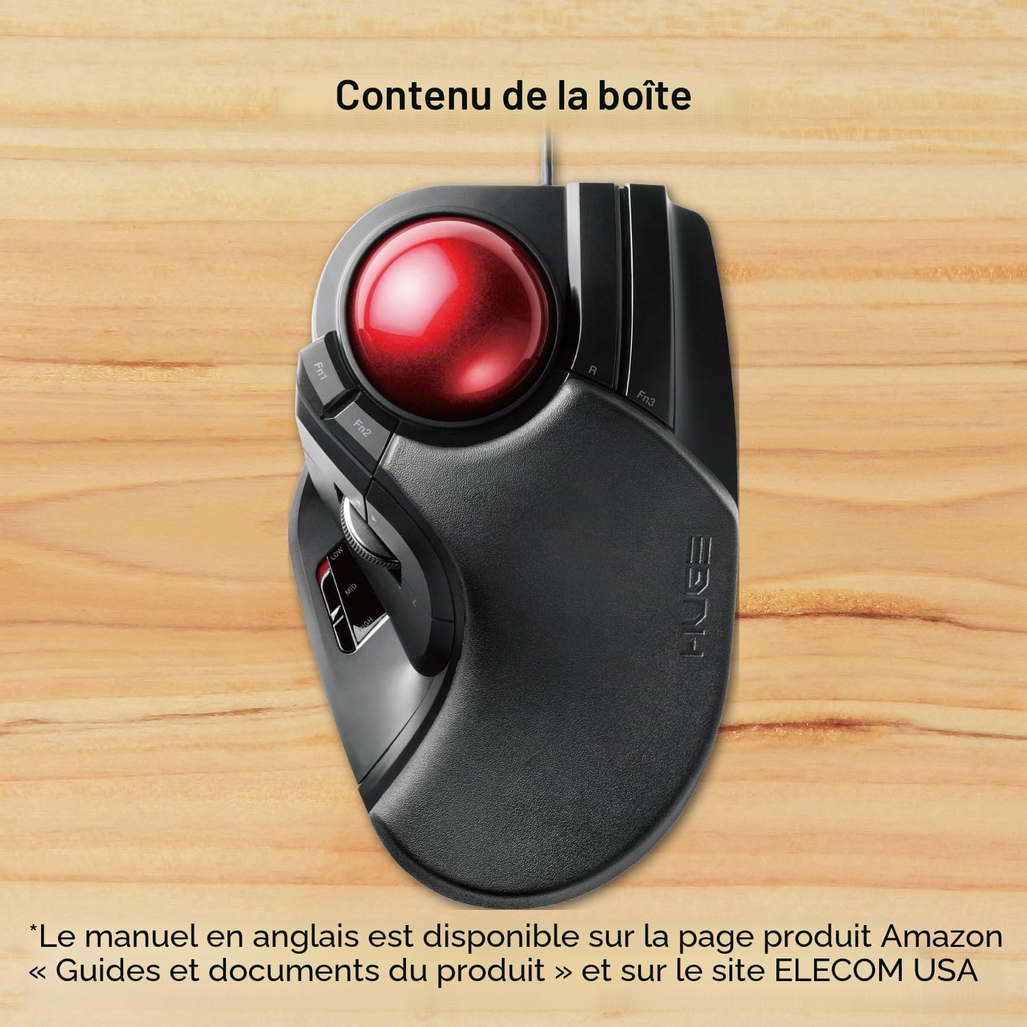 ELECOM Grande Souris trackball Filaire avec Fonction à 8 Boutons, Repose-Poignet attaché, Boule Rouge Lisse Windows11, macOS (M-HT1URBK)