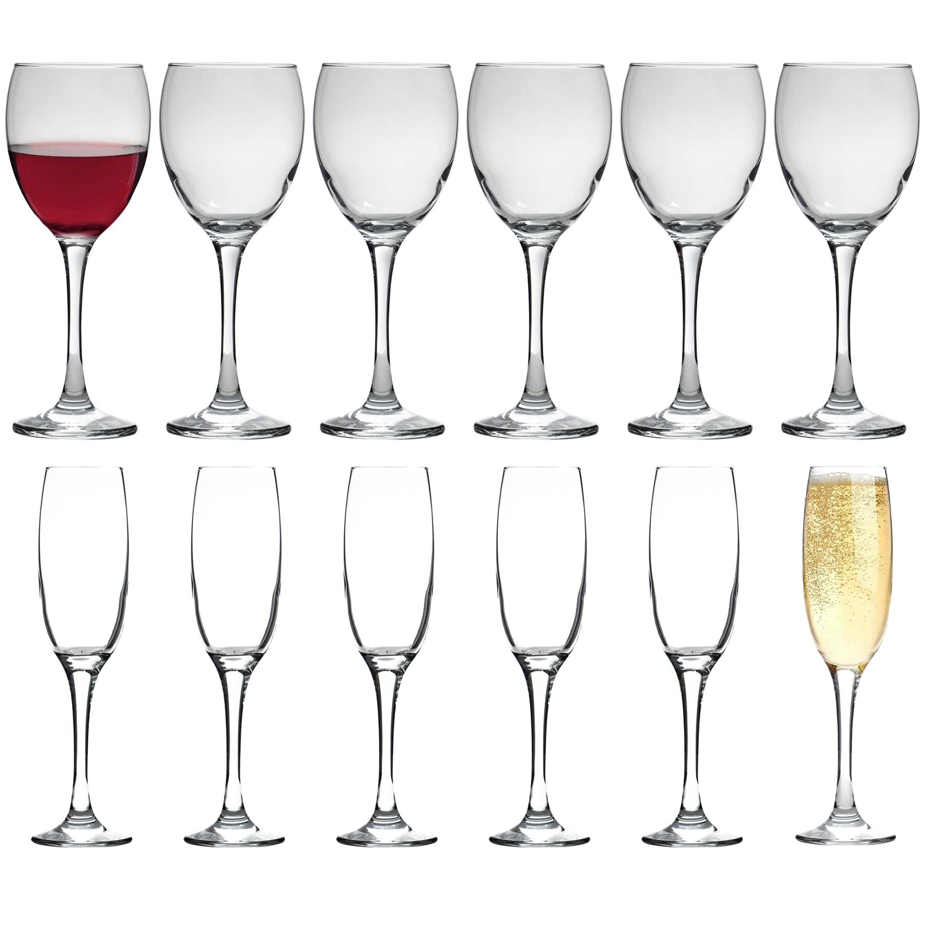 Lav Transparent 12Pc Clear Venue Glass Stemware Set - Large Glass Red White Rose Long Stem Cocktail Party Drinking Goblet Gift Set