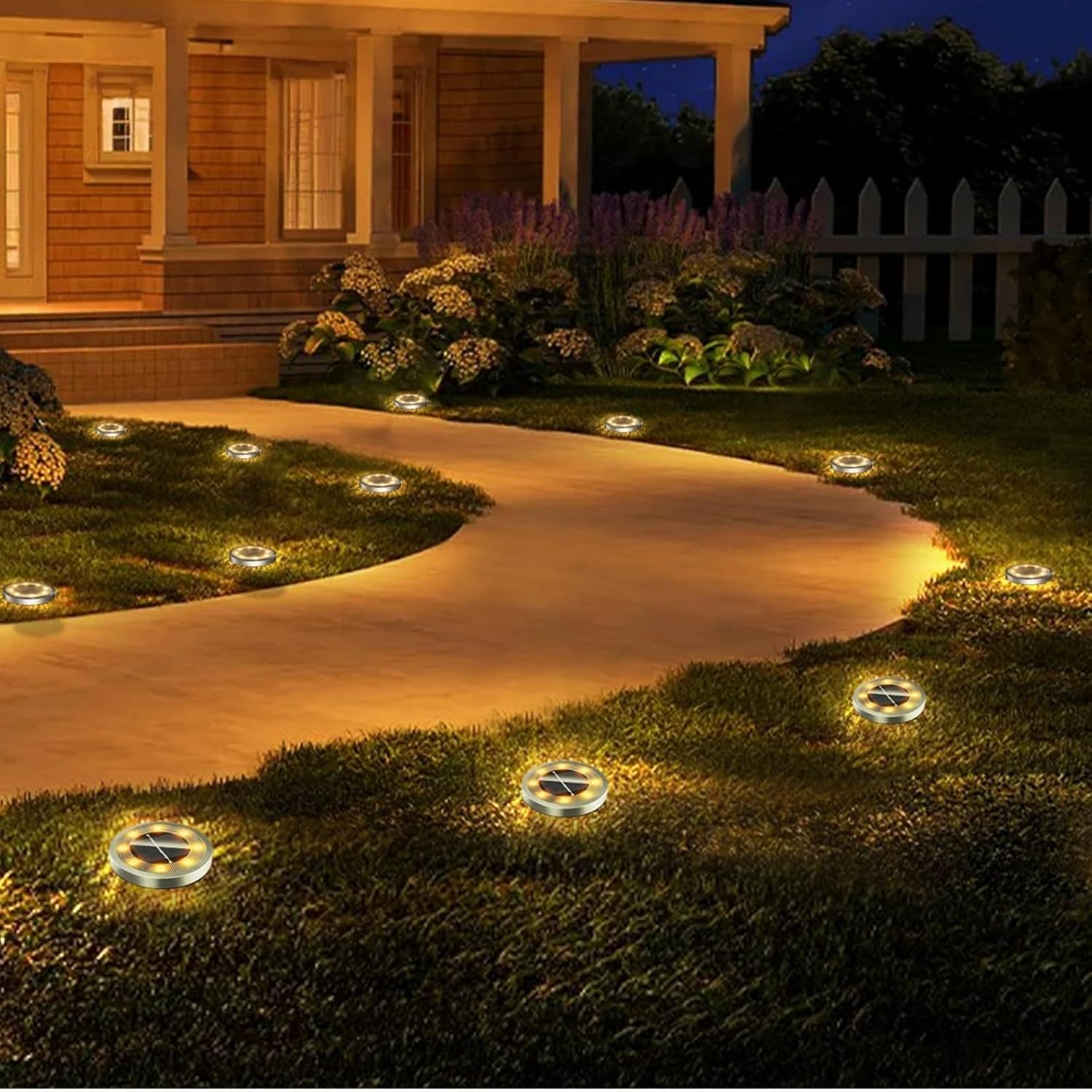 4 Packs Solar Floor Lamps - 8 LED Disk Lamp w/Auto On/Off for Patio Yard Pathway Walkway Driveway