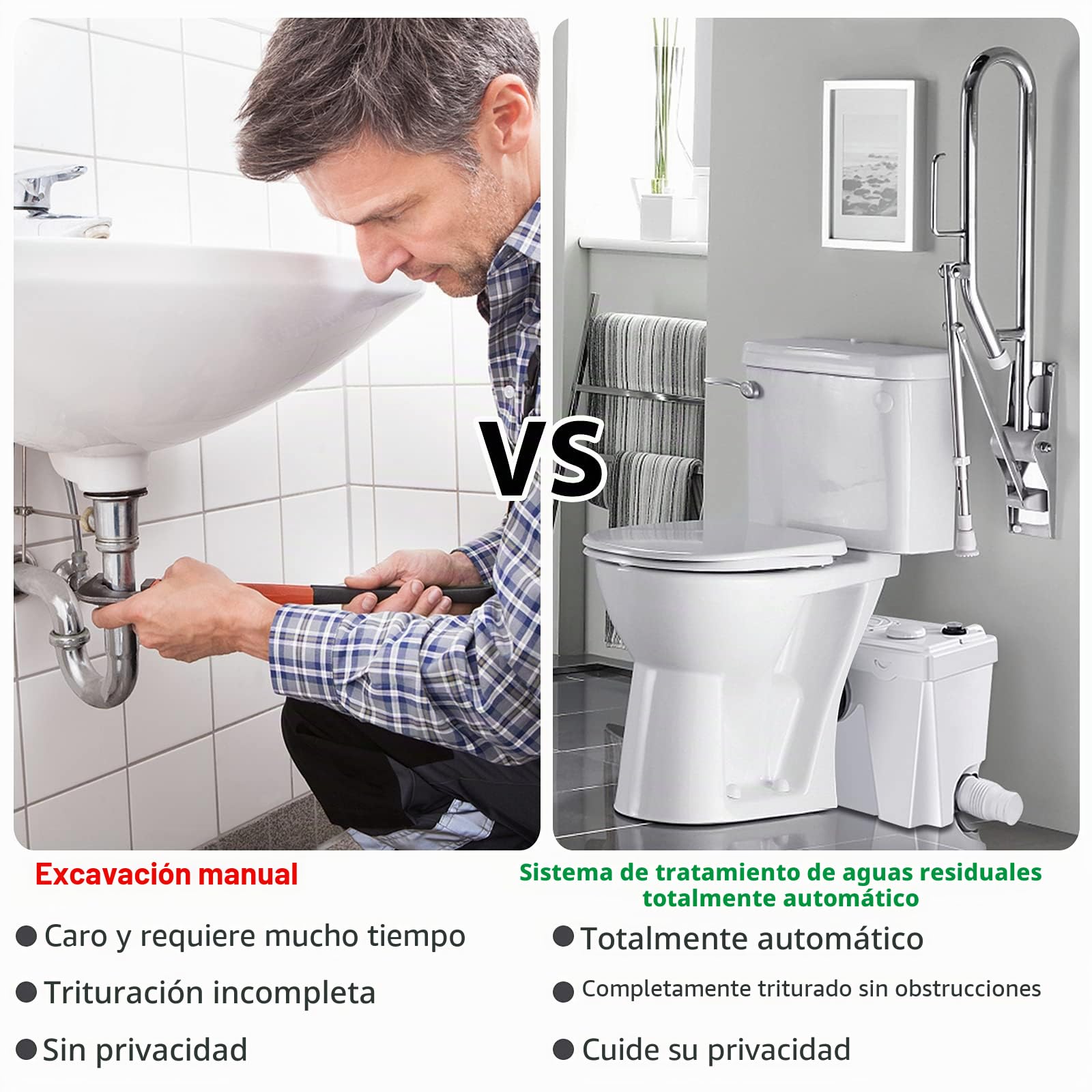 NAIZY Triturador sanitario Bombas de aguas residuales de 700W Bombas de agua con filtro de carbón para inodoro, ducha, lavabo, bomba doméstica