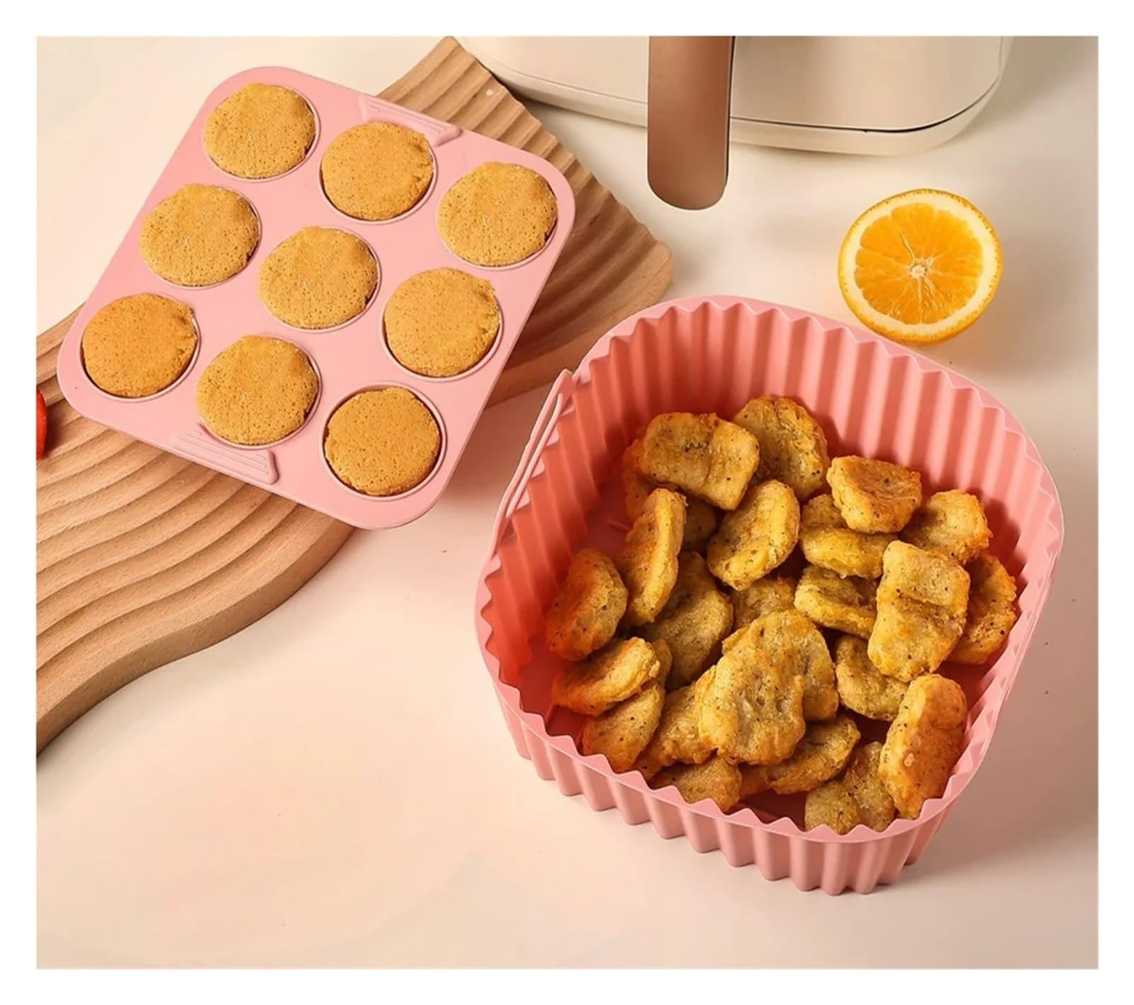Revestimiento de silicona for freidora de aire de 2 piezas for hornear | Reutilizable, Antiadherente, Apto for Alimentos, Fácil de Limpiar(Pink)