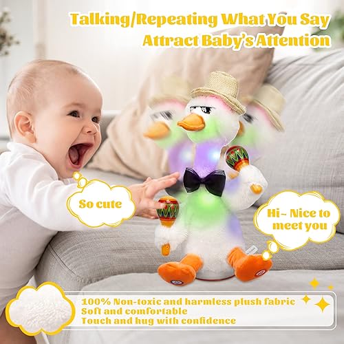 Miniatura 5 de LUKETURE Pato bailarín, juguete de pato, juguete parlante repite lo que dices, peluche de pato cantante bailarín, divertido animal de peluche