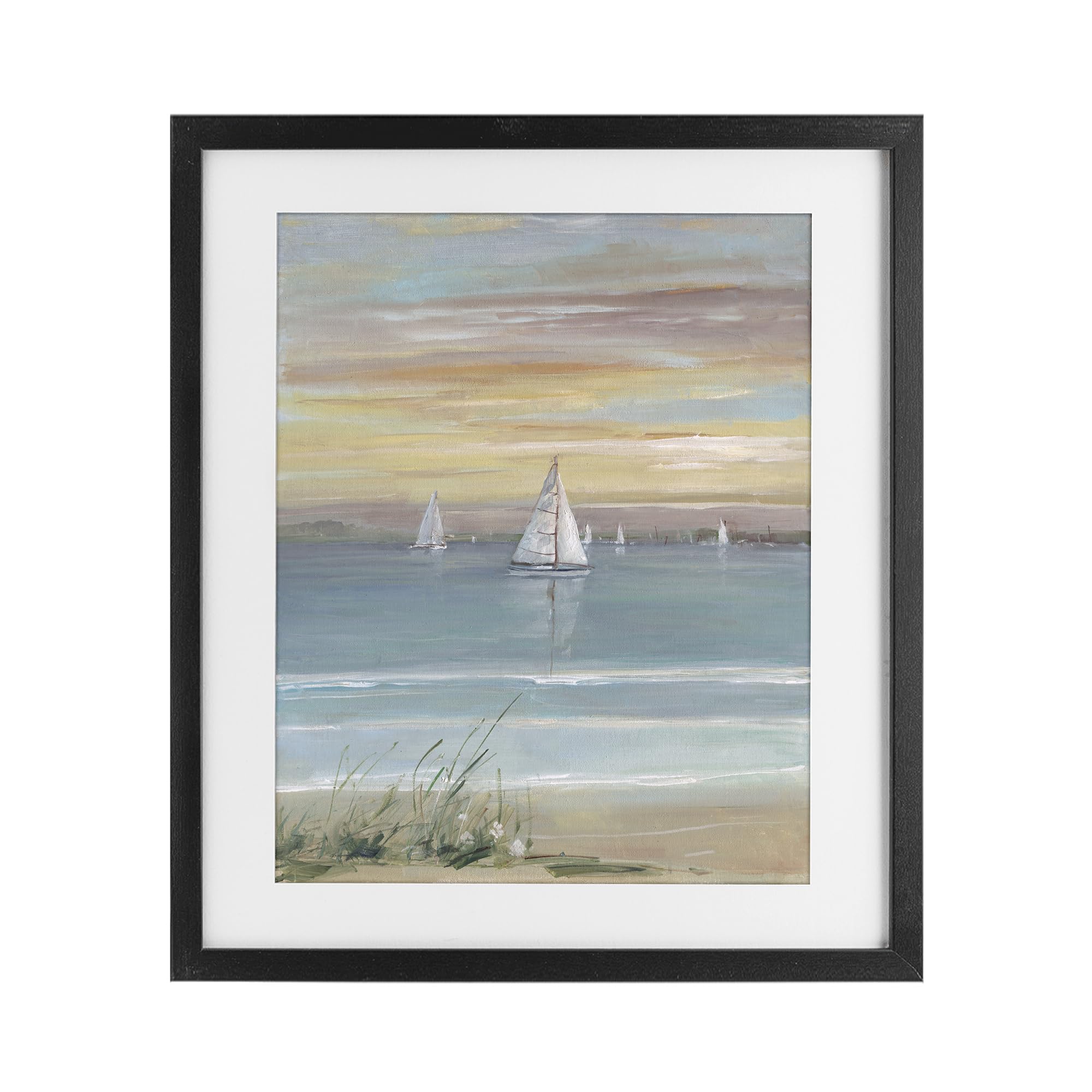 'Coastal Sailboats At Twilight'| Framed Print Under Glass