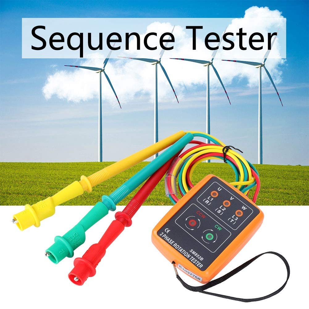 Testeur de Rotation dee Phase, SM-852B Testeur D'indicateur de Rotation D'ordre de Séquence Triphasé 60V ~ 600V CA, 20Hz-400Hz, Pour Vérifier Les Phases Ouvertes et Identifier L'état de Séque
