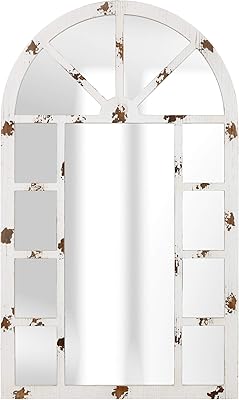 Patton Wall Decor 24x40 Distressed White Arch Windowpane Wall Mirror