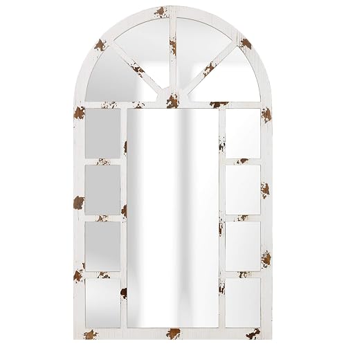 Patton Wall Decor 24x40 Distressed White Arch Windowpane Wall Mirror