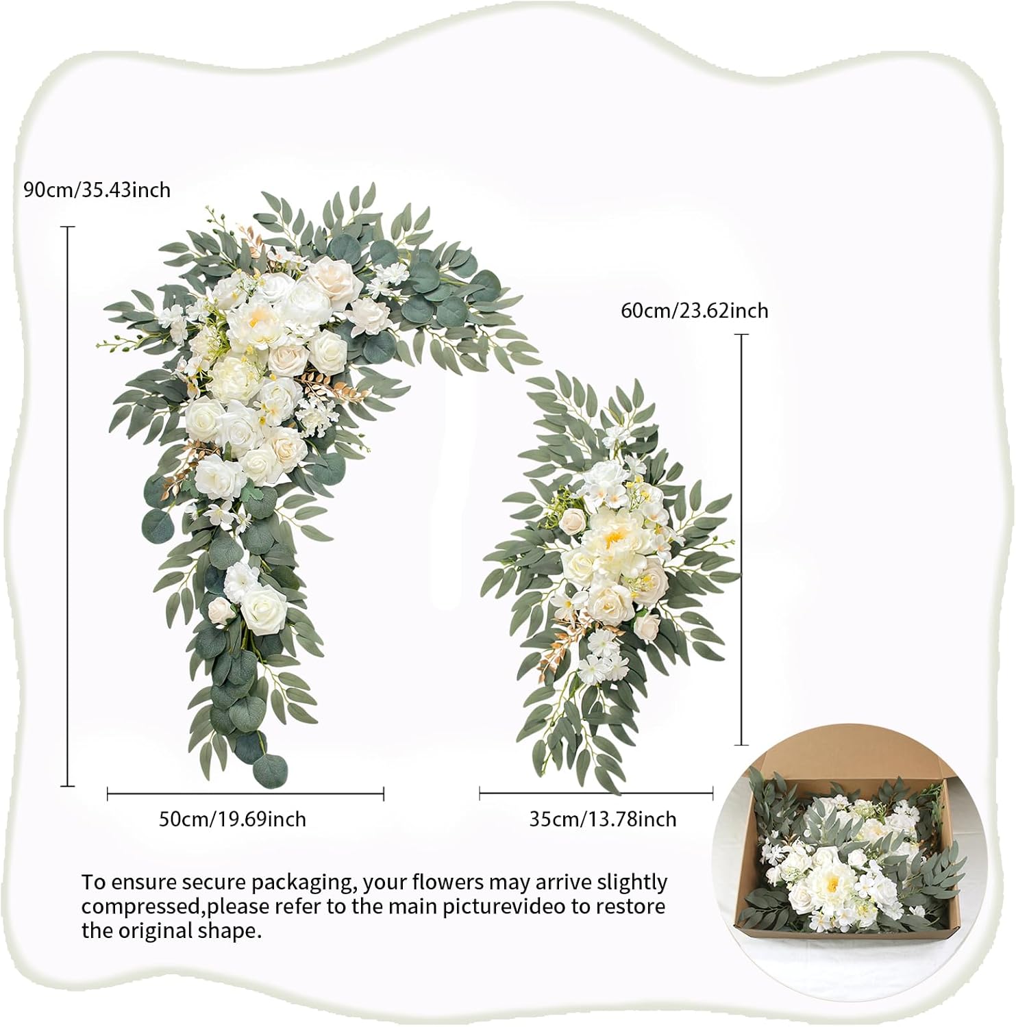 Wedding Arch, Artificial Flowers, Wedding Decor with Drapes (Set of 4)，Be Suited to Banquet, Party, Wedding Decor Ceremony and Background Decoration (White)