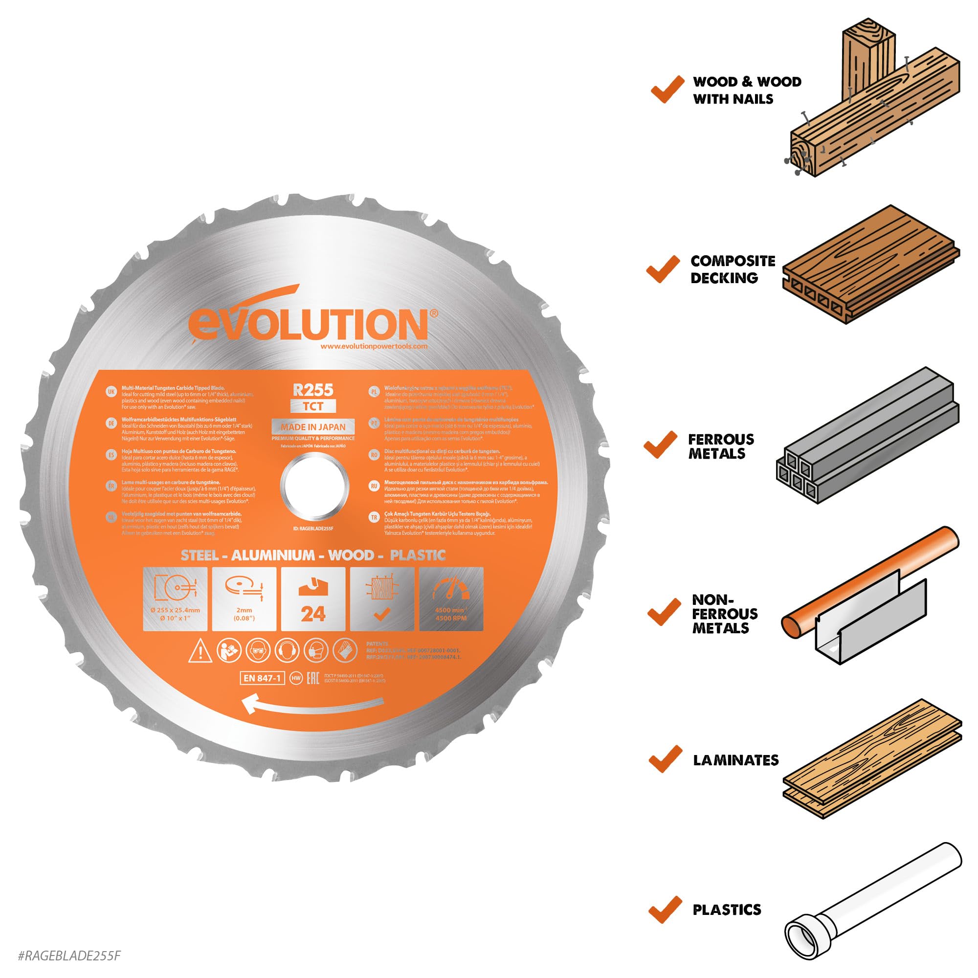 Evolution Power Tools - RAGE Lama Multiuso con Punte al Carburo di Tungsteno, Esegue Tagli su Acciaio, Alluminio, Plastica e Legno Anche con Chiodi, 210 mm