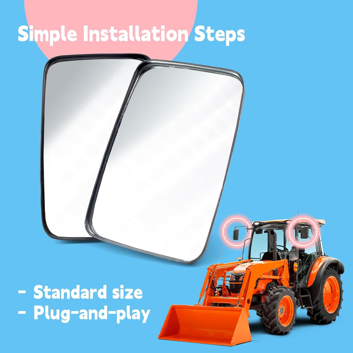 2PCS 3F26053342 Left & Right Rear View Mirror Compatible with Kubota Tractor L4240HSTC L5740HSTC M100XDC M110XDC M4900DT M6800DHC M8540DHC ME8200DHC B3000HSDCC Replace 3F260-53342