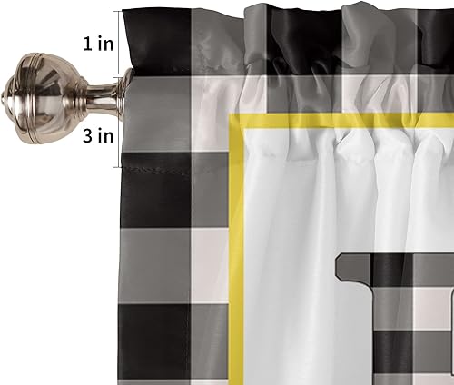 Miniatura 5 de Savannan Cenefas de verano de limón, amarillo fresco limón para el hogar, negro y blanco, a cuadros, bolsillo para barra, cenefa de café para