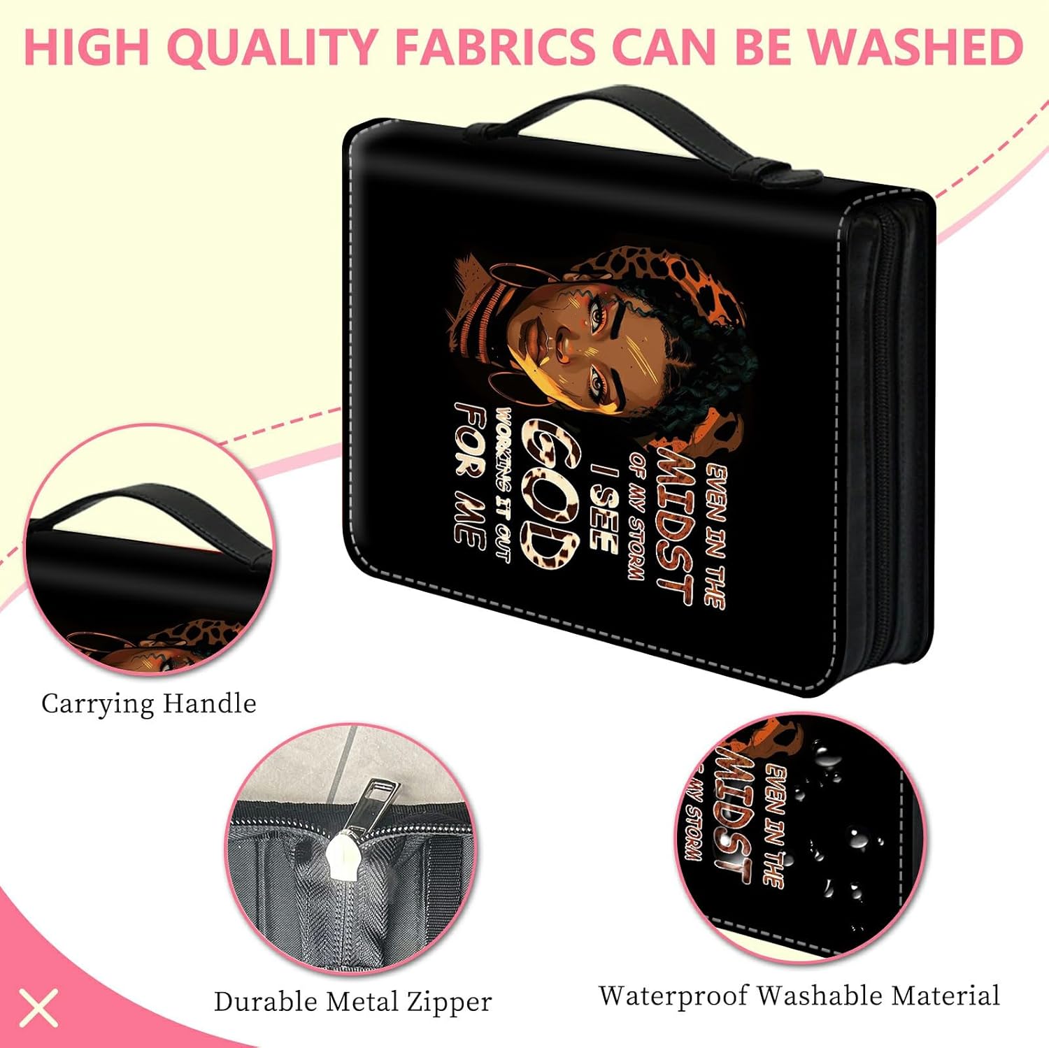 Bible Covers for Women, PU Leather Bible Case with Pockets and Zipper, Large Size Bible Carrying Case Fits Books Up to 10.9" x 7.8" x 1.9”, Bible Holder Bag for Girls, Leopard Black Cool Girl