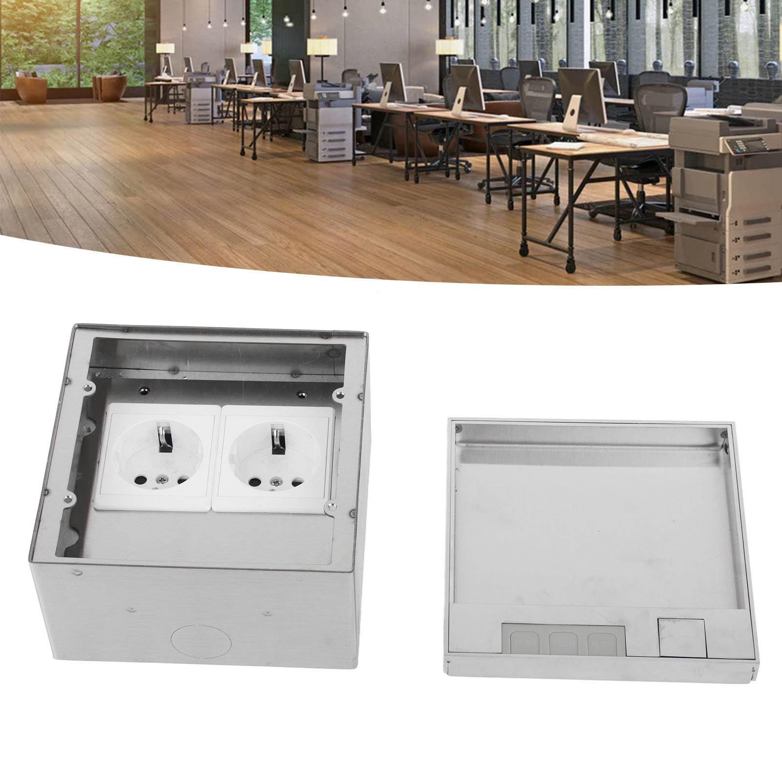Bewinner Scatola di Derivazione da Incasso a Pavimento con 2 Prese, Presa Impermeabile Ignifuga per PC in Acciaio Inossidabile 16A 4000W per Casa, Ufficio, Hotel, Scuola