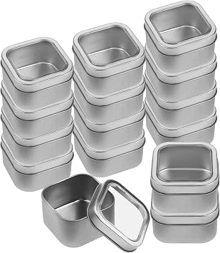 Square Metal Tins with Window Lids,15-Pack Empty Square Silver Tins 8 OZ