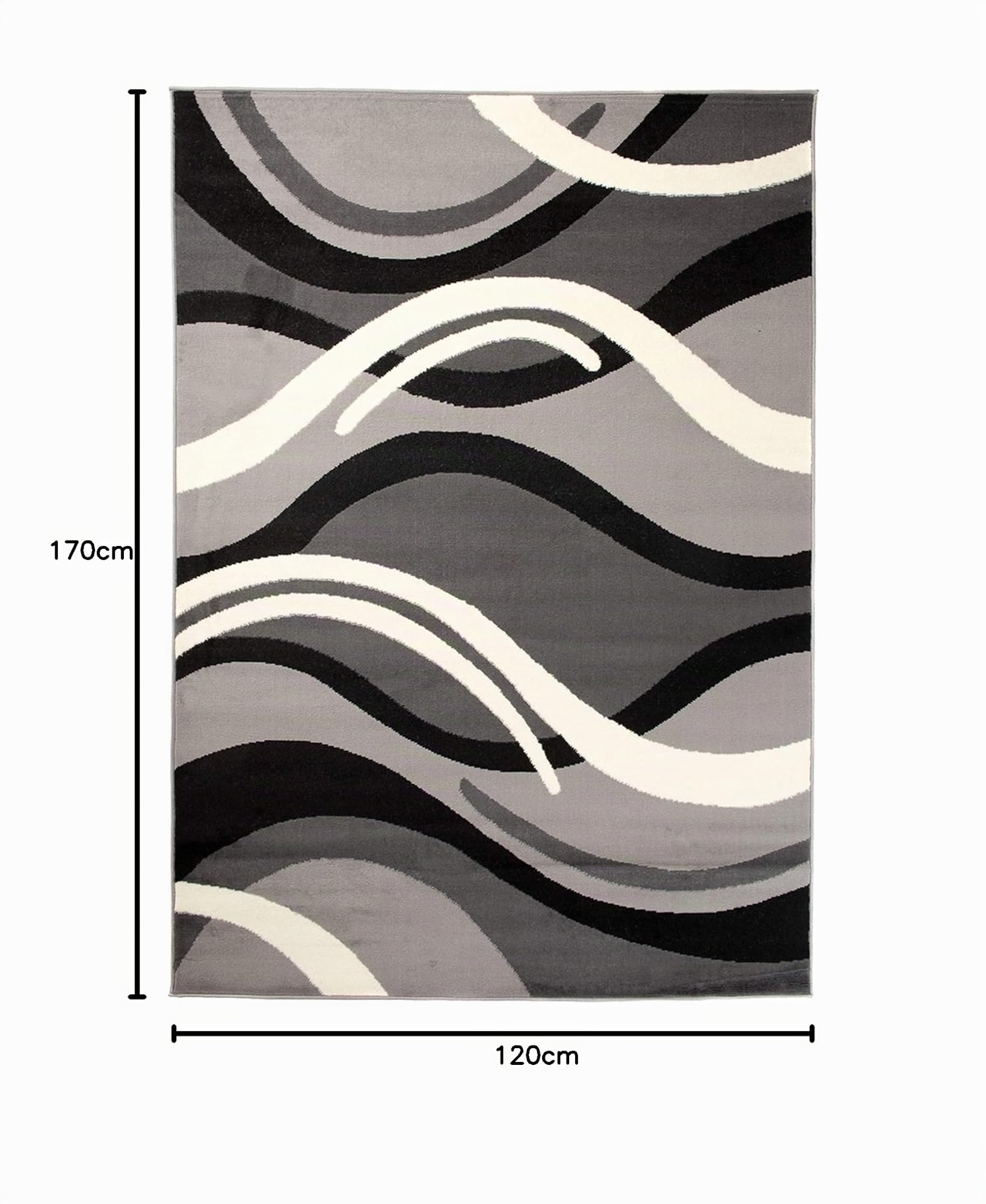 TAPISO Dream Tapis de Salon Chambre Salle à Manger Adulte Bureau Design Moderne Noir Gris Blanc Abstrait Motif Ondes Vagues Poil Court Fin Doux Léger Résistant 120 x 170 cm
