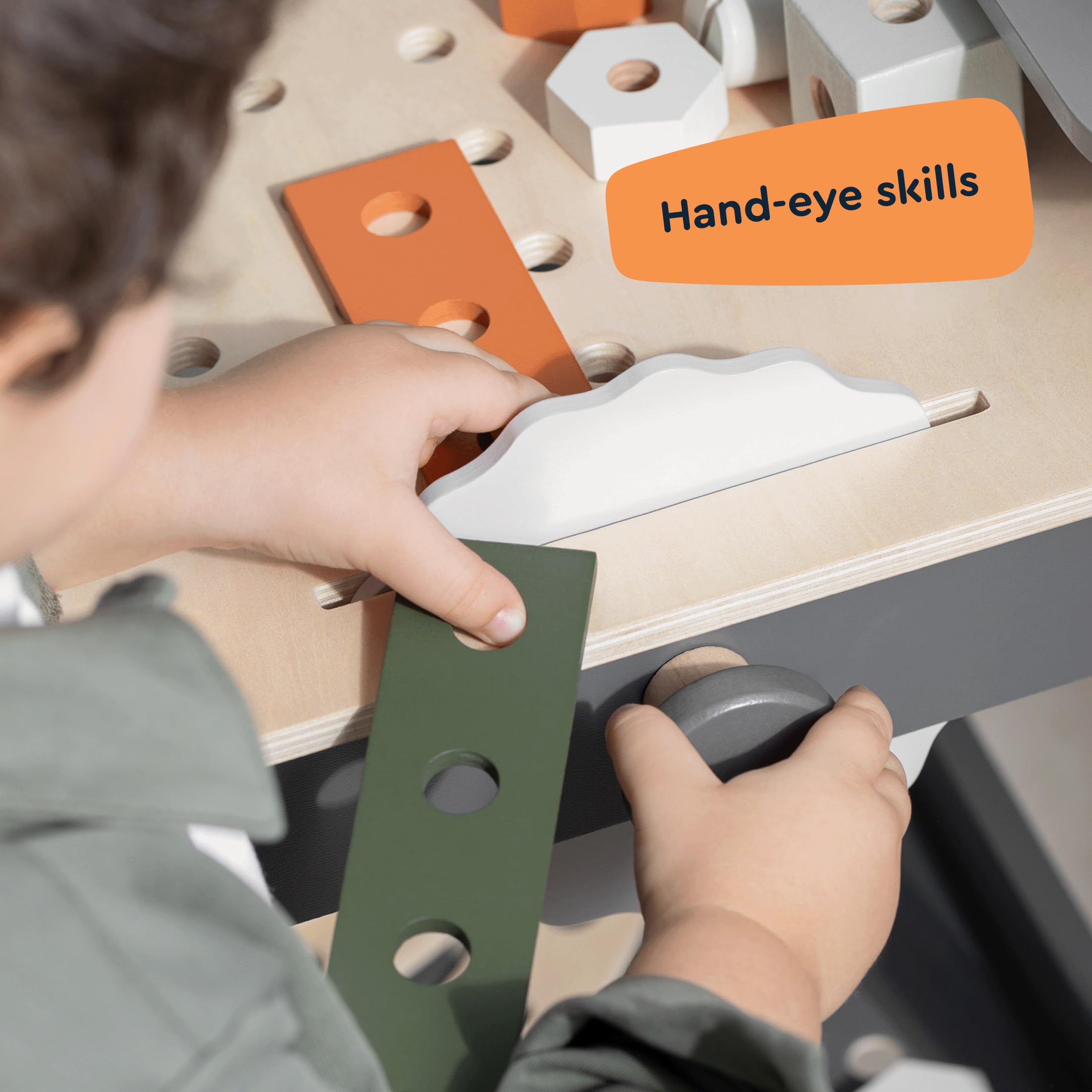 Set di attrezzi, banco da lavoro per bambini, in legno, con vite e dado Jeridoo