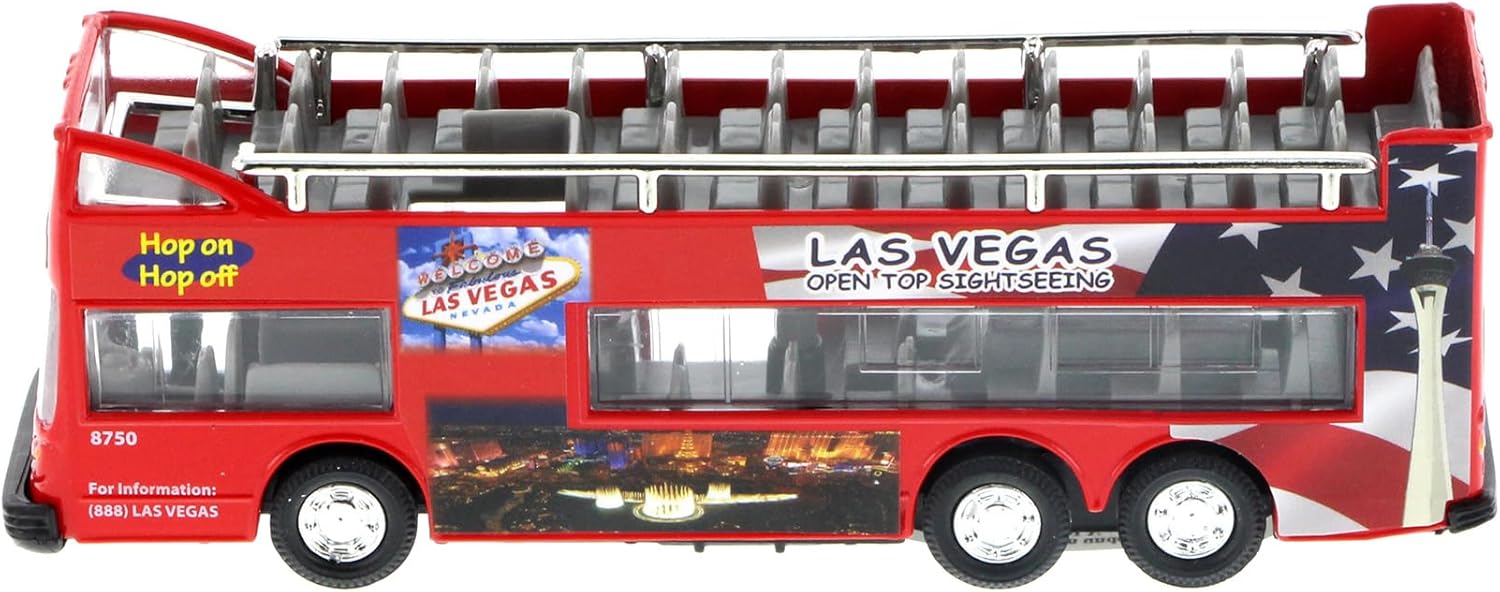 Box of 12 Diecast Model Cars - Las Vegas Double Decker Sightseeing Bus Open Top, Red, 6 in Scale