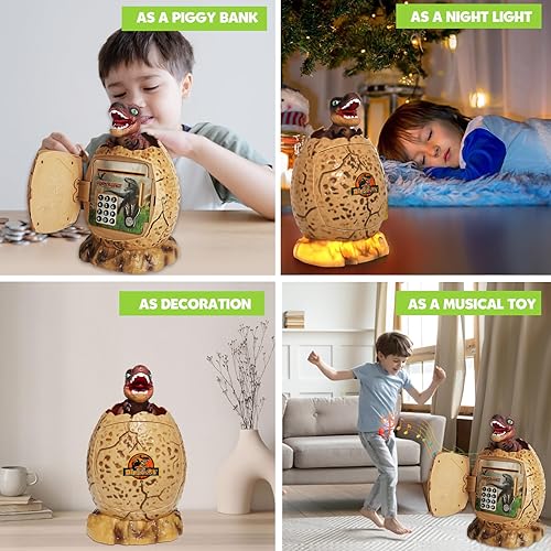 Miniatura 5 de FUNNYB&G Alcancía de juguete para niños  Banco electrónico de dinero de dinosaurio en efectivo, moneda cajero automático caja de ahorro de dinero