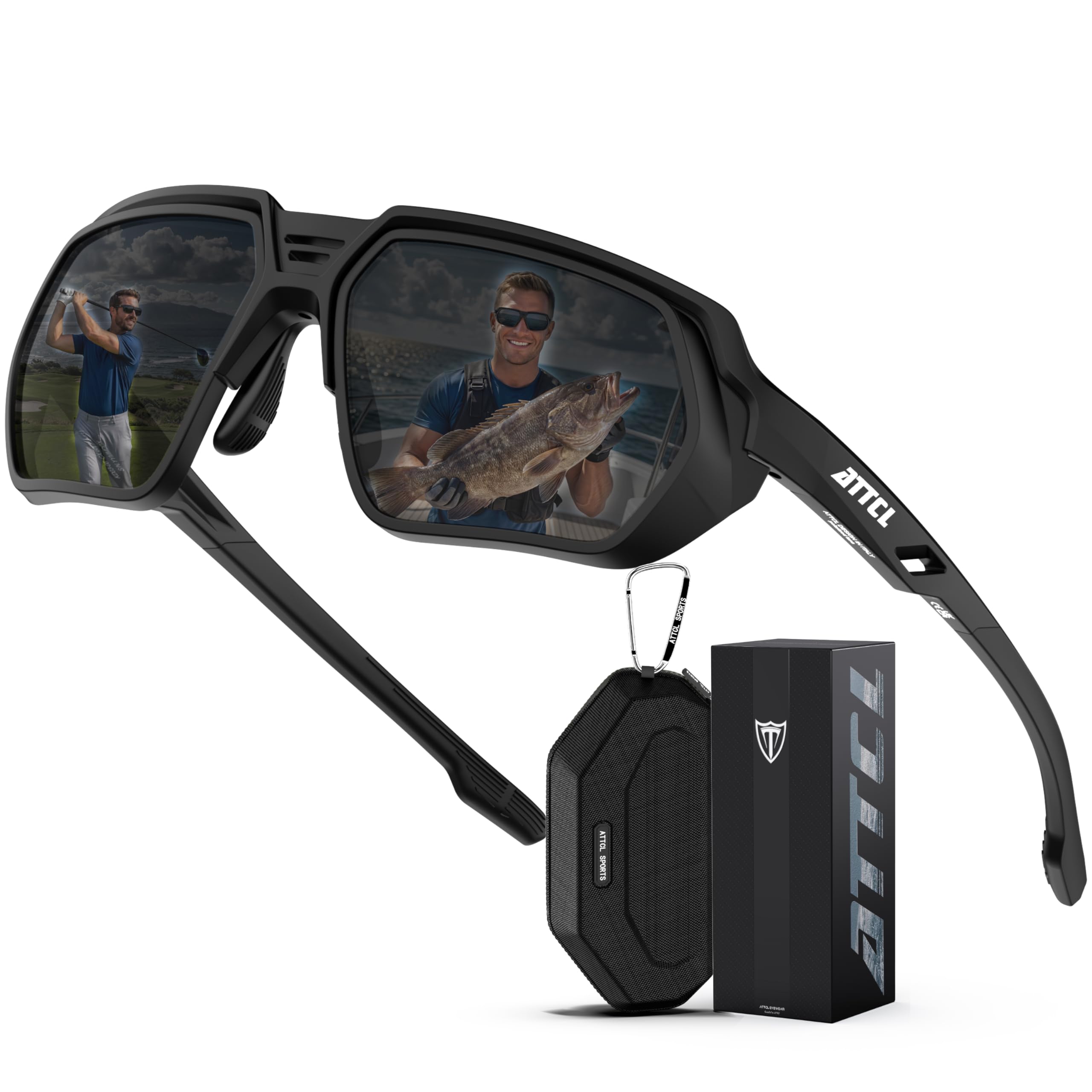 ATTCL Lunettes de soleil de sport polarisées pour homme et femme : protection UV400, monture légère enveloppante TR90 pour la pêche, le golf, la conduite