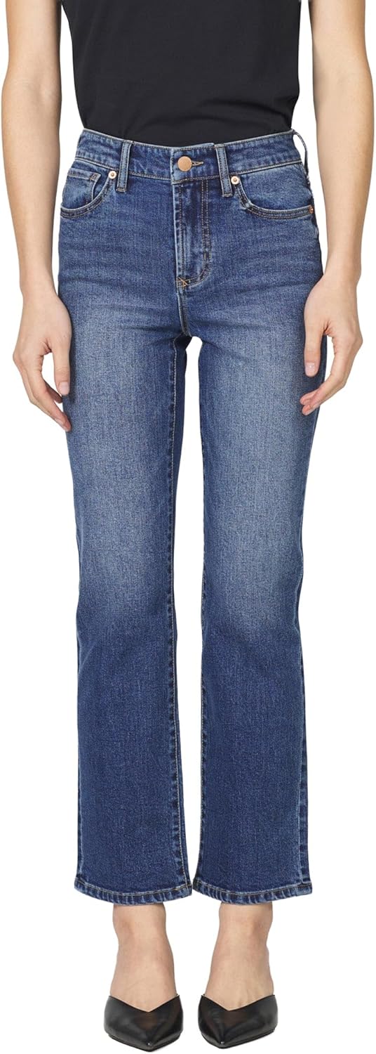 DEAR JOHN Anika High Rise Straight Leg Jeans for Women Clean Hem Cropped Inseam Stretch Denim