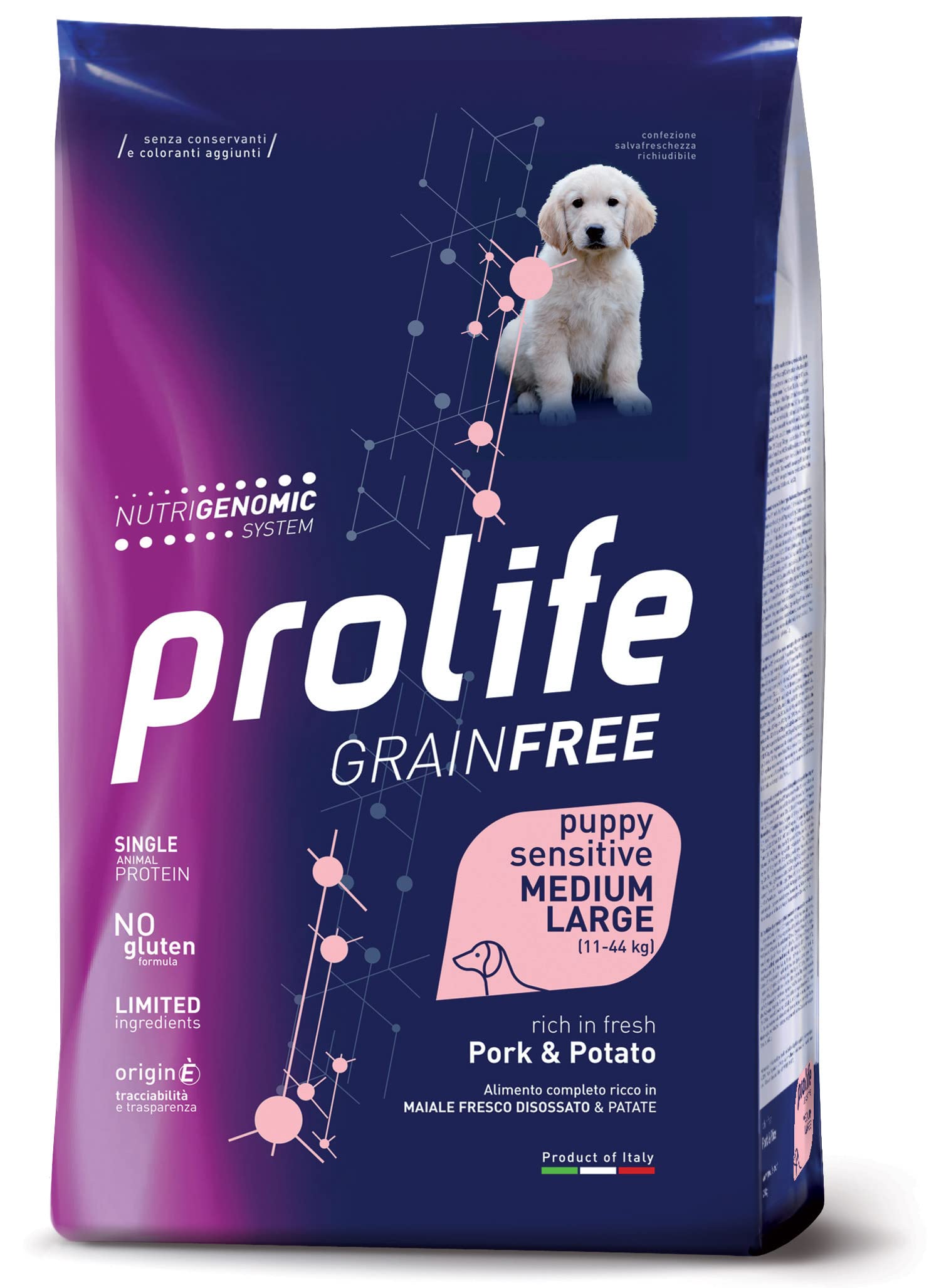 Prolife Grain Free Puppy Sensitive Maiale & Patate - Medium/Large. Sacco da 10 KG