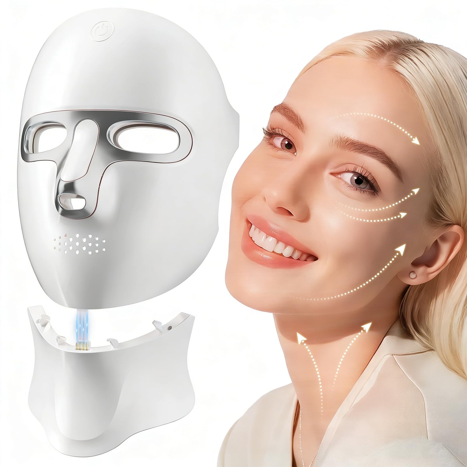 ONLUKY LED Maske Gesicht Anti-Aging, Aufladbare Rotlicht-Therapie-Maske Gesicht mit Infrarot, USB-C-Ladung, 120 LED-Perlen, Ohne Stromkabel für Zuhause, Reise und Yoga (inkl. Halsaufsatz), Gold