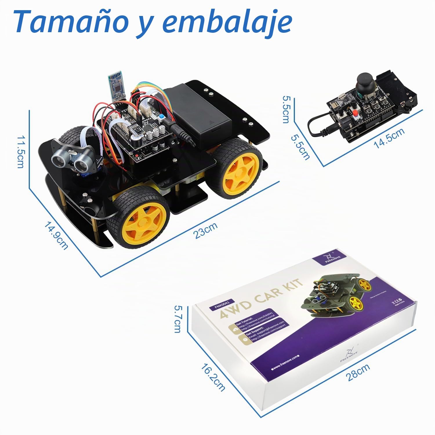 Freenove 4WD Car Kit with Remote (Compatible with Arduino IDE), Line Tracking, Obstacle Avoidance, Ultrasonic Sensor, Wireless Control Motor Servo