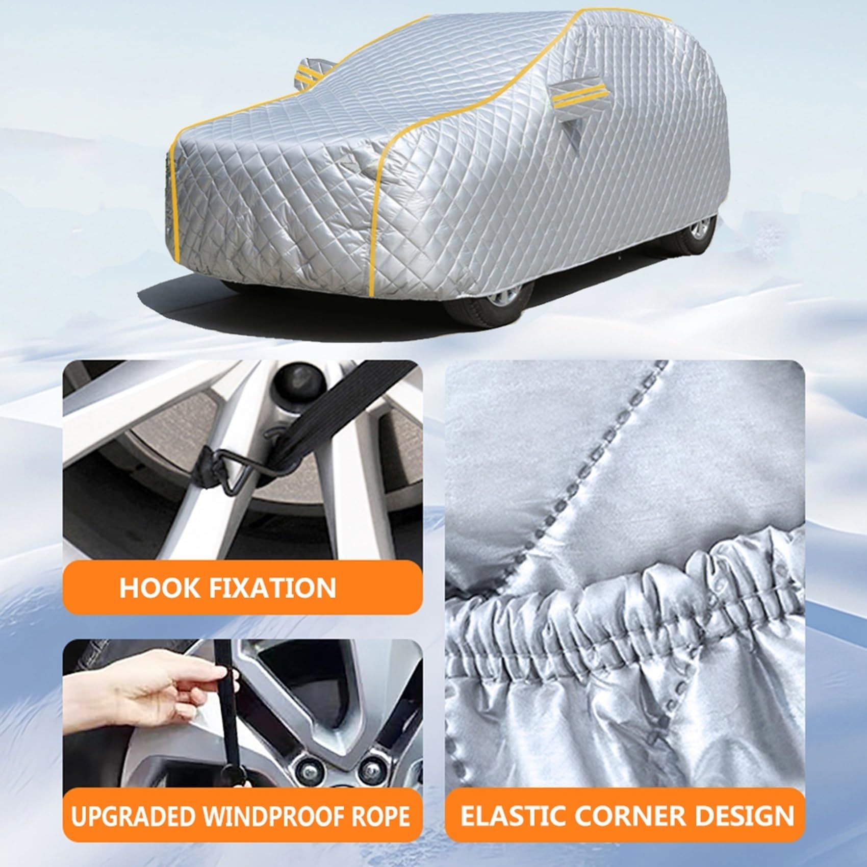 Hagel autohoes voor Peugeot 3008 2007-2024, hagel beschermend zeil voor auto, waterdicht, ademend, stofdicht, uv-bescherming, zwart-oranje