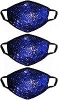 BeatBasic 3 Pack Blue Galaxy Cloth Face Masks - Breathable, Washable Cotton Dust Protection for Adults, Men & Women
