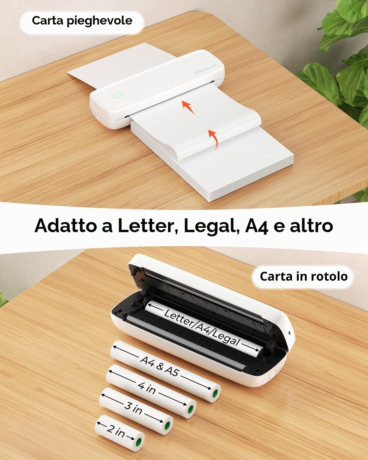 MUNBYN ITP04 Stampante termica portatile A4 Bluetooth 8.5x11 USB-C bianco