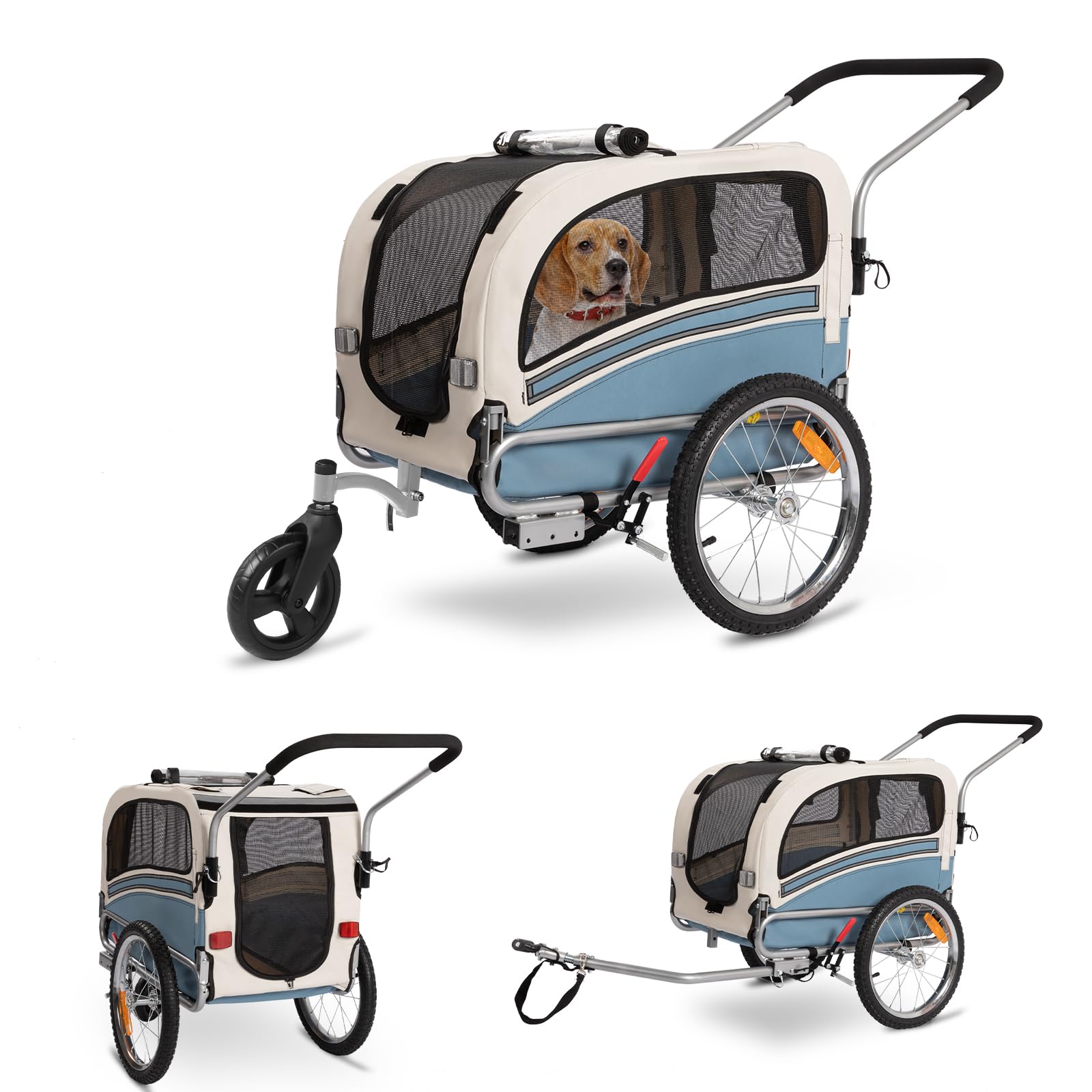 Rimorchio per cani 2 in 1 per bicicletta e jogging – Carrello per cani fino a 30 kg pieghevole con freni, bandierina di segnalazione, uso esterno e domestico, facile da montare
