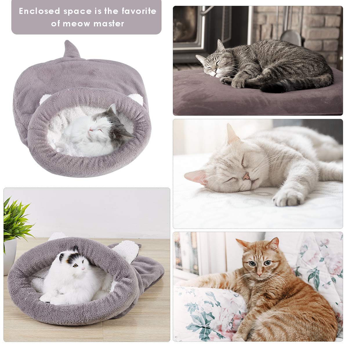 Gato Saco de Dormir Cama para Mascotas Gato Cálido Acogedor Cubierto Auto-Calentamiento Saco de Acurrucamiento Cueva Medio Cubierta para Gatos Cachorro