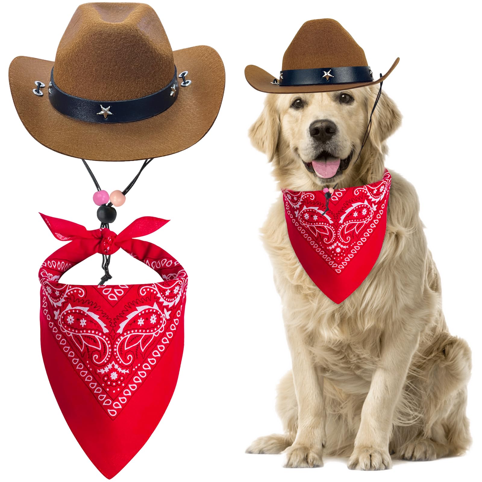 Pet Cowboy Hat Bandana Costume, Funny Dog Cat Costume Accessories Set West Cowboy Accessories for Mexican Birthday and Holiday Party Daily Wearing?Brown