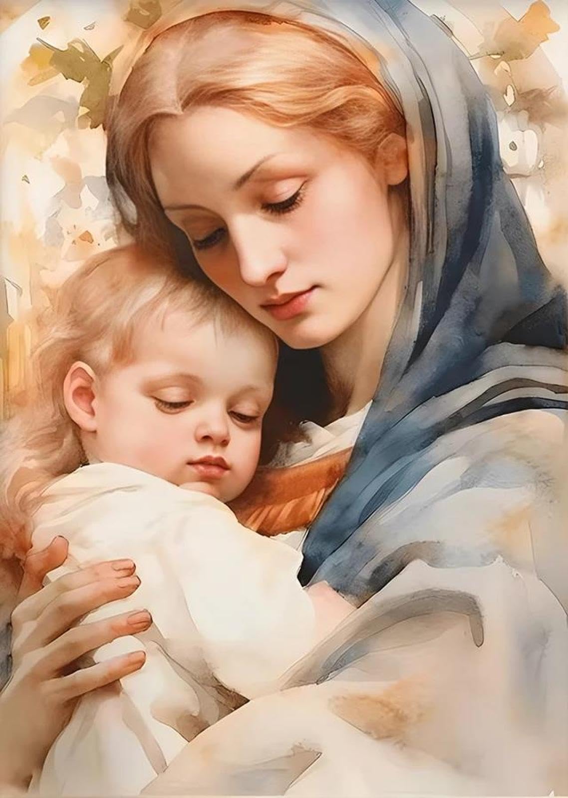 Baibexing Vintage Blessed Virgin Mary With The Child Catholic Christian Prayer Art Poster Canvas Painting Wall Prints Picture Home Decor A8 40X50Cm Unframed