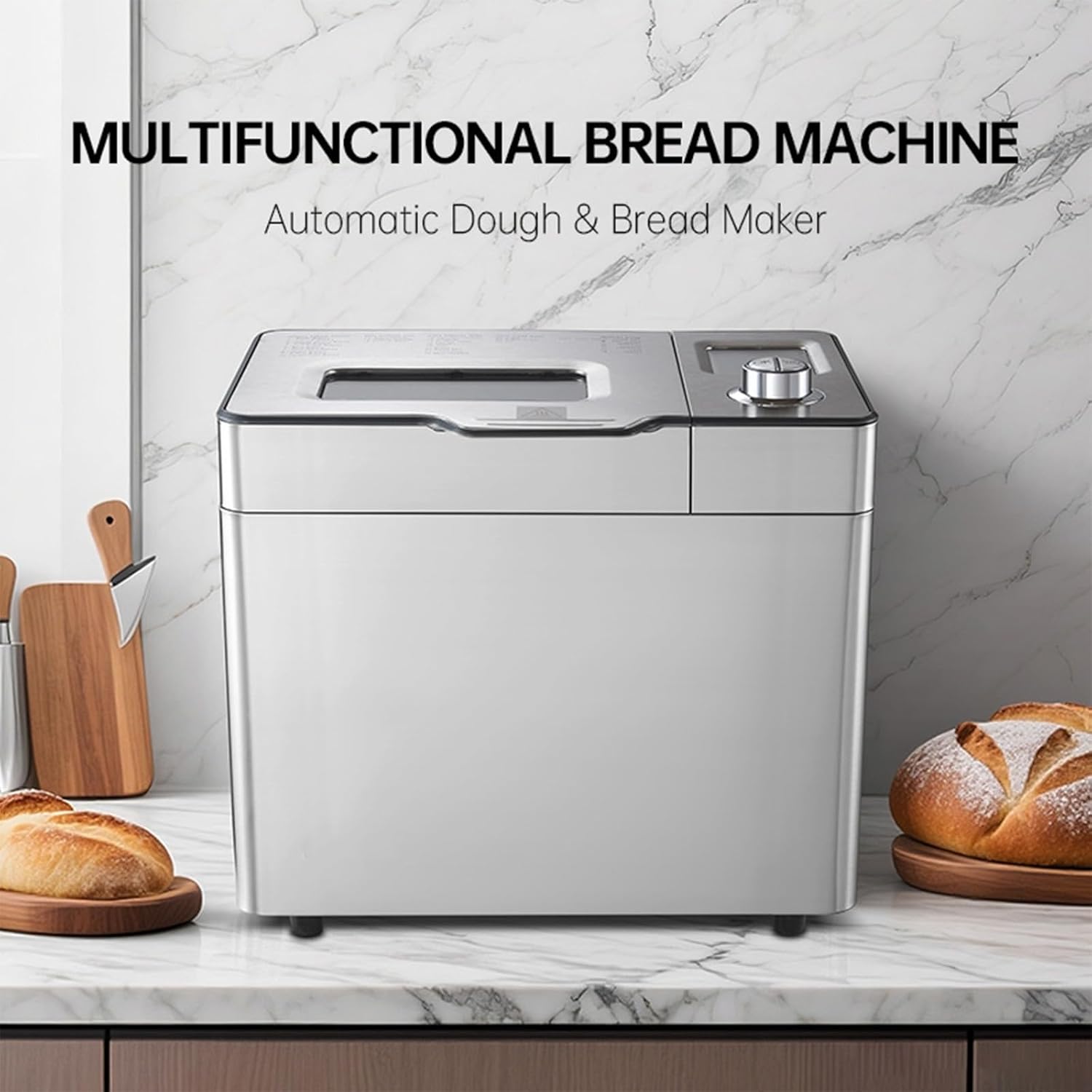 2LB Bread Maker Machine, Multifunctional Bread Maker, 25 Smart Programs & Custom Settings, Stainless Steel, Beginner-Friendly Controls, Easy to Clean, for Both Household and Commercial Use