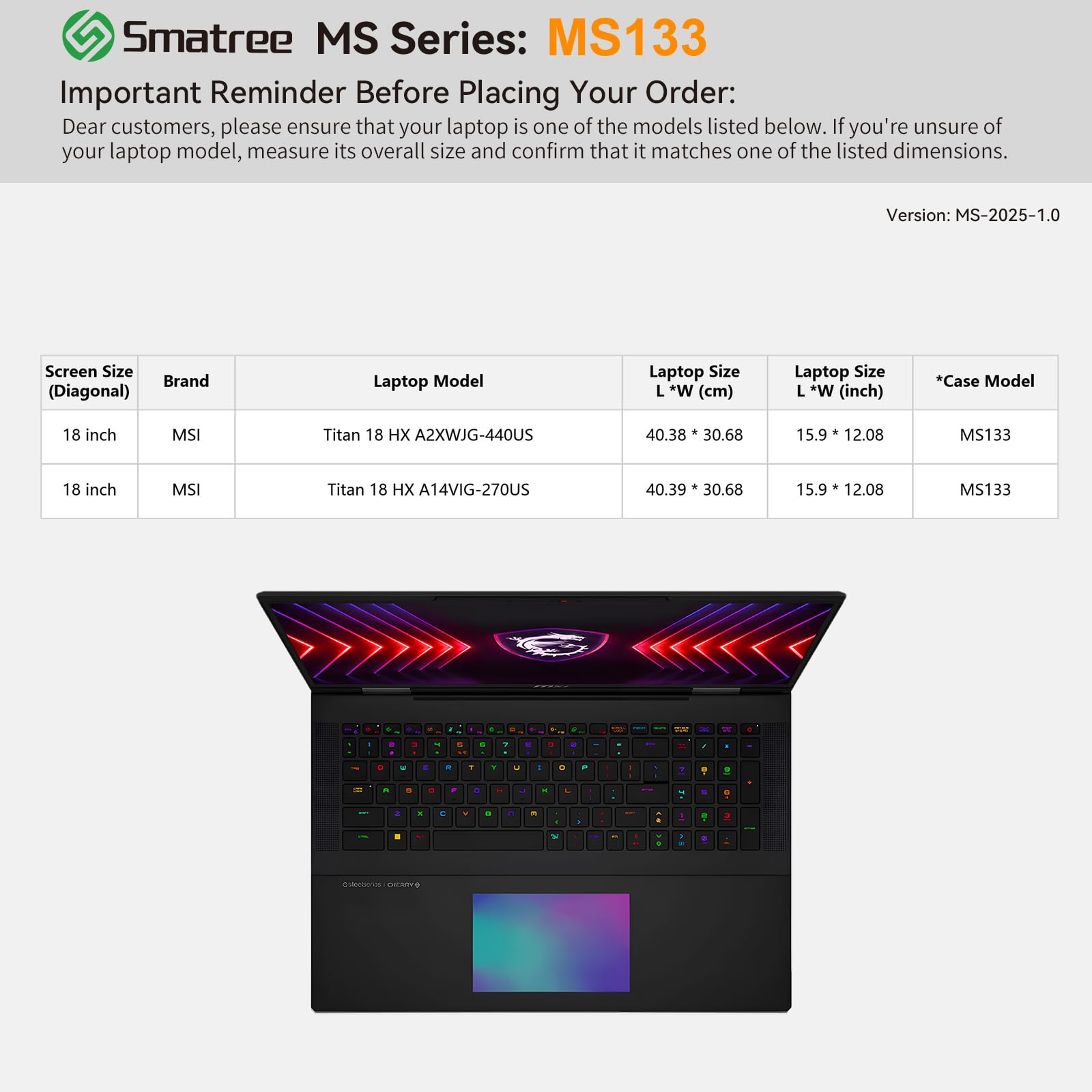 Smatree MS133 custodia rigida in EVA idrorepellente con supporto per 18 pollici MSI Vector A18 HX,Raider A18 HX,Raider 18 HX A14V,Stealth 18 AI Studio A1V,CreatorPro X18 HX-A14V custodia