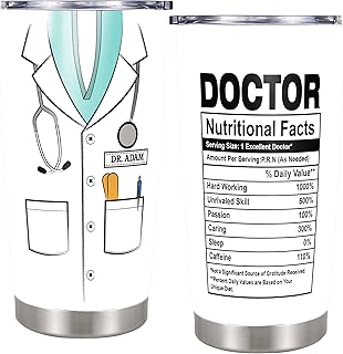 Personalized Doctor Nutrition Facts Tumbler 20oz 30oz Custom Name Medical School Appreciation Day Gifts for Men Women Students Insulated Travel Mug Thermal Cup Stainless Steel