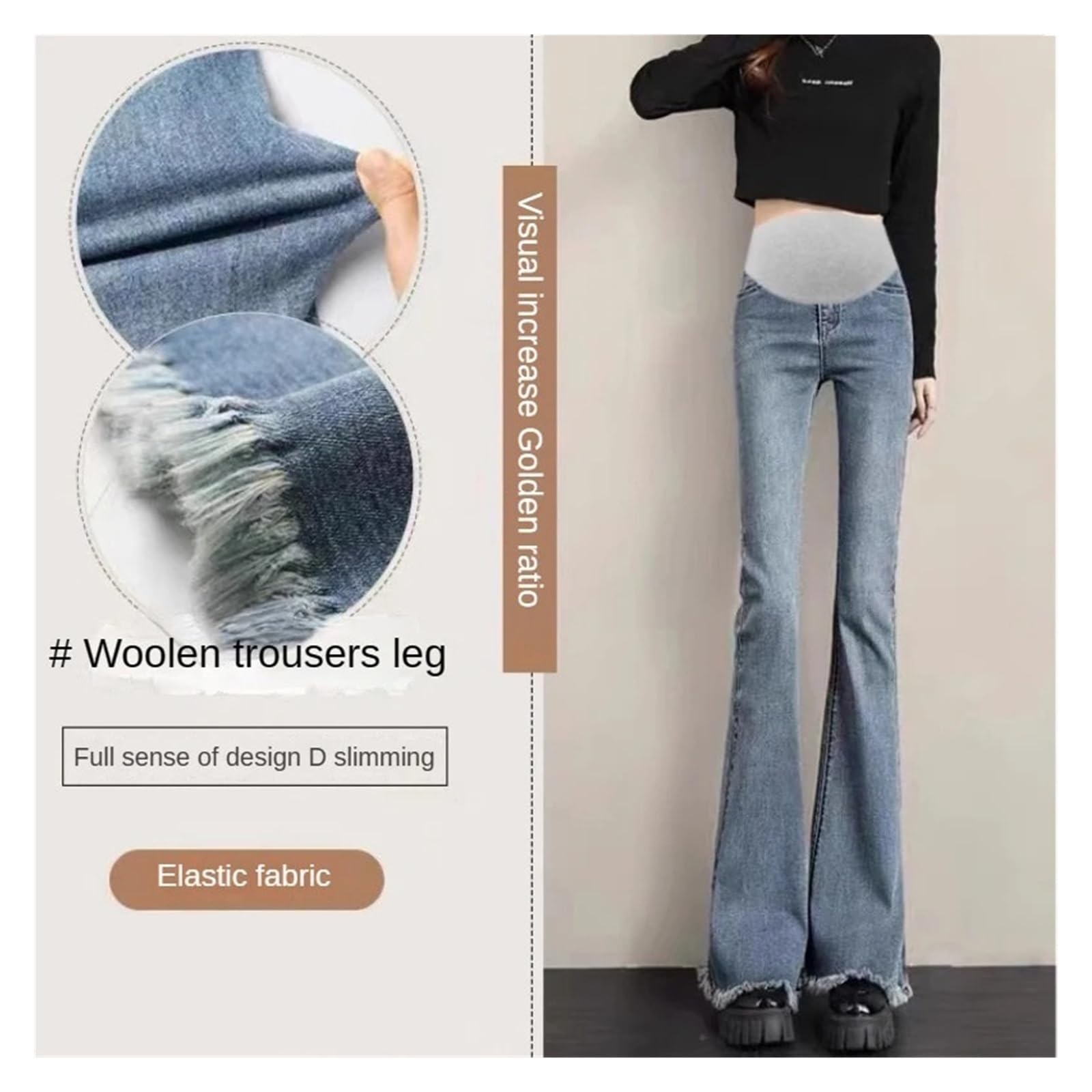 Pantalones Vaqueros de Maternidad for Mujer, Estilo Informal, con Corte de Bota, Ajustados, for Embarazadas(Blue,M)