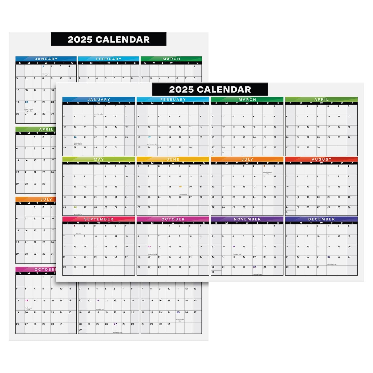 2025 Full Desk Calendar - 11 x 17” Large Size 12 Month Planner - 2 Sided Vertical and Horizontal Reversible - Printed on Thick & Durable 80lb Cardstock (216 gsm) - 2 Per Pack