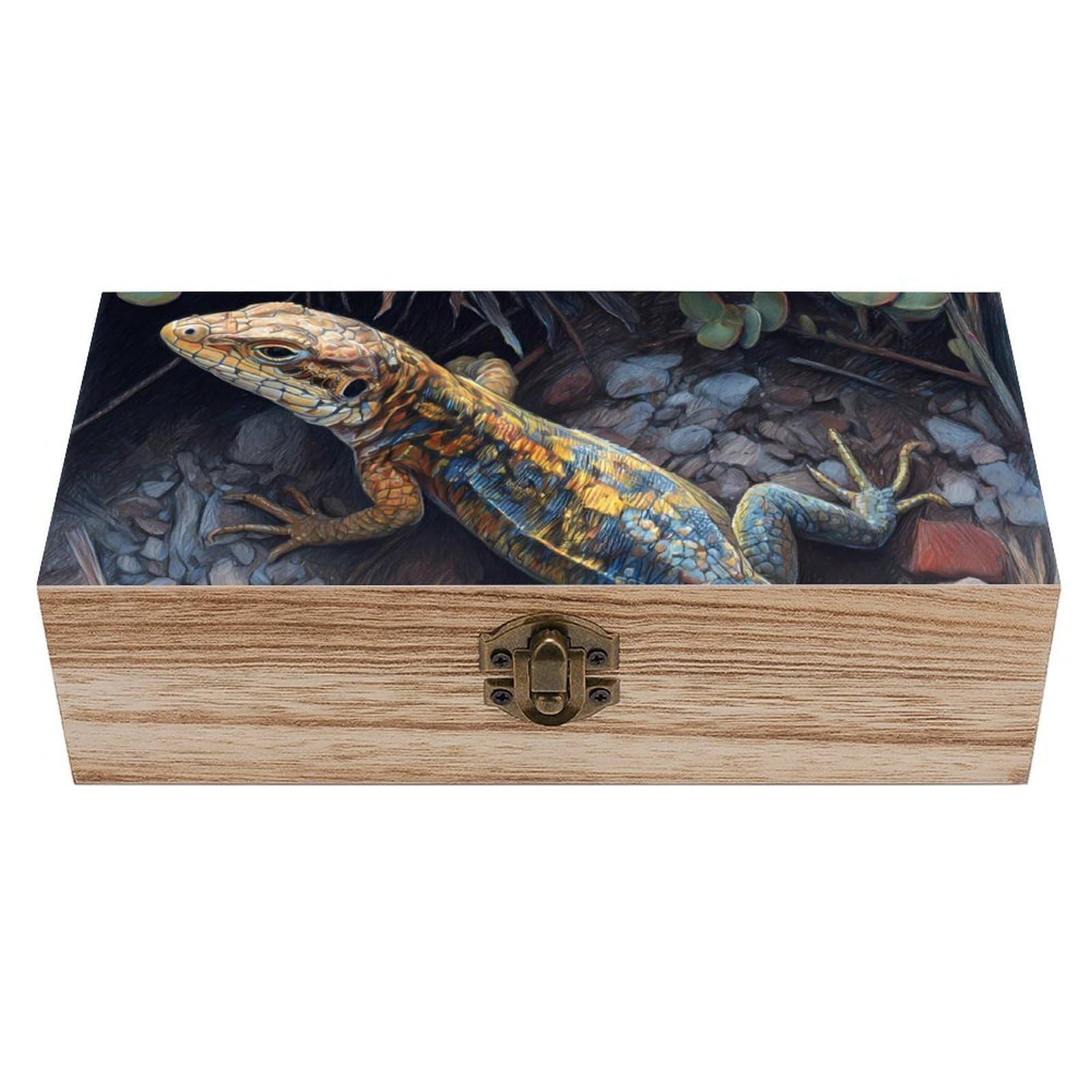 HLBSDM Colorful Lizard Wooden Storage Box Craft Memory Keepsake Treasure Chest Box Jewelry Organizer