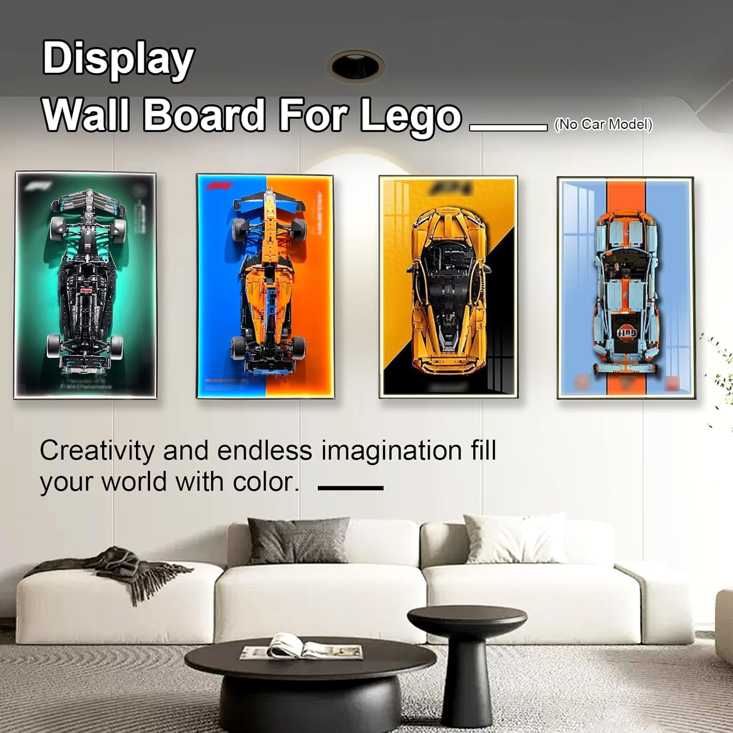 Display Wallboard for Lego Technic McLaren Formula 1 Race Car 42141 with LED Lights, f1 Car Wall Mount Case, Light Up Picture Frame Organizer for Lego (No Car Included)