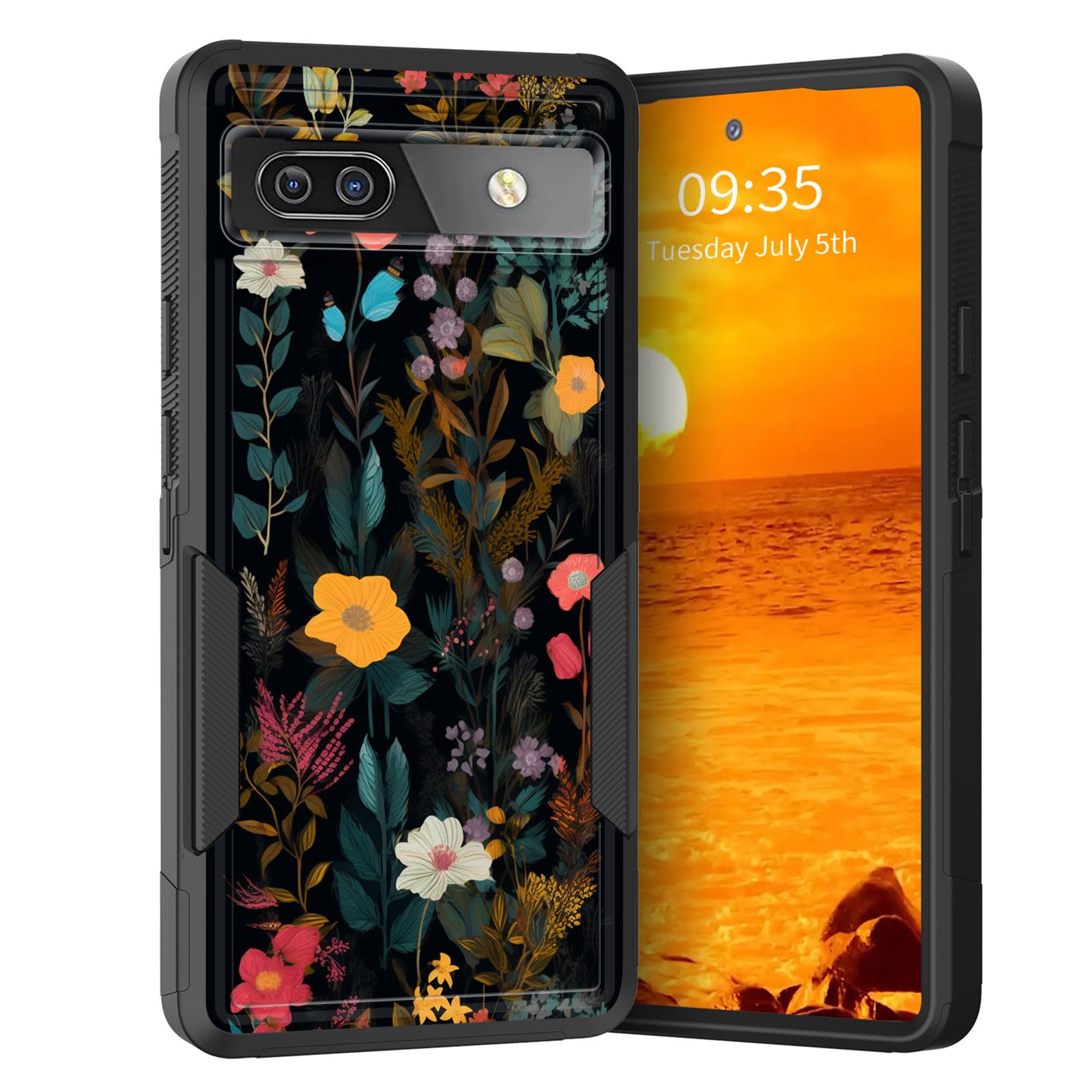 Coque Pixel 7A double couche robuste au design fleuri premium - 8